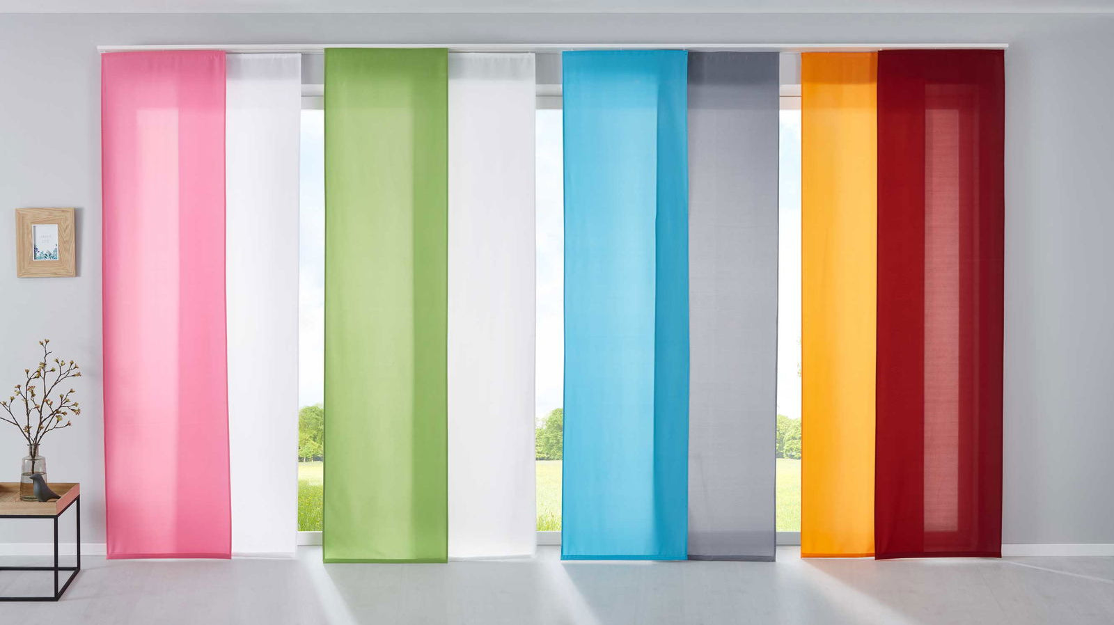 1er Set Schiebegardine Flächenvorhang Mikrofaser Vorhang Gardine Raumteiler Matt Paneelwagen Beschwerungsstange 85600N