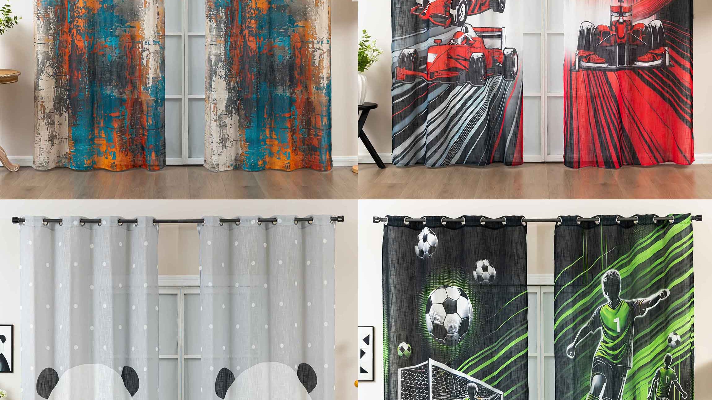 2er Set Vorhang Ösen Grobfaser »Seoul Collection« Digital Druck Ösen Linenlook-Struktur Halbransparent Blickdicht Gardinen