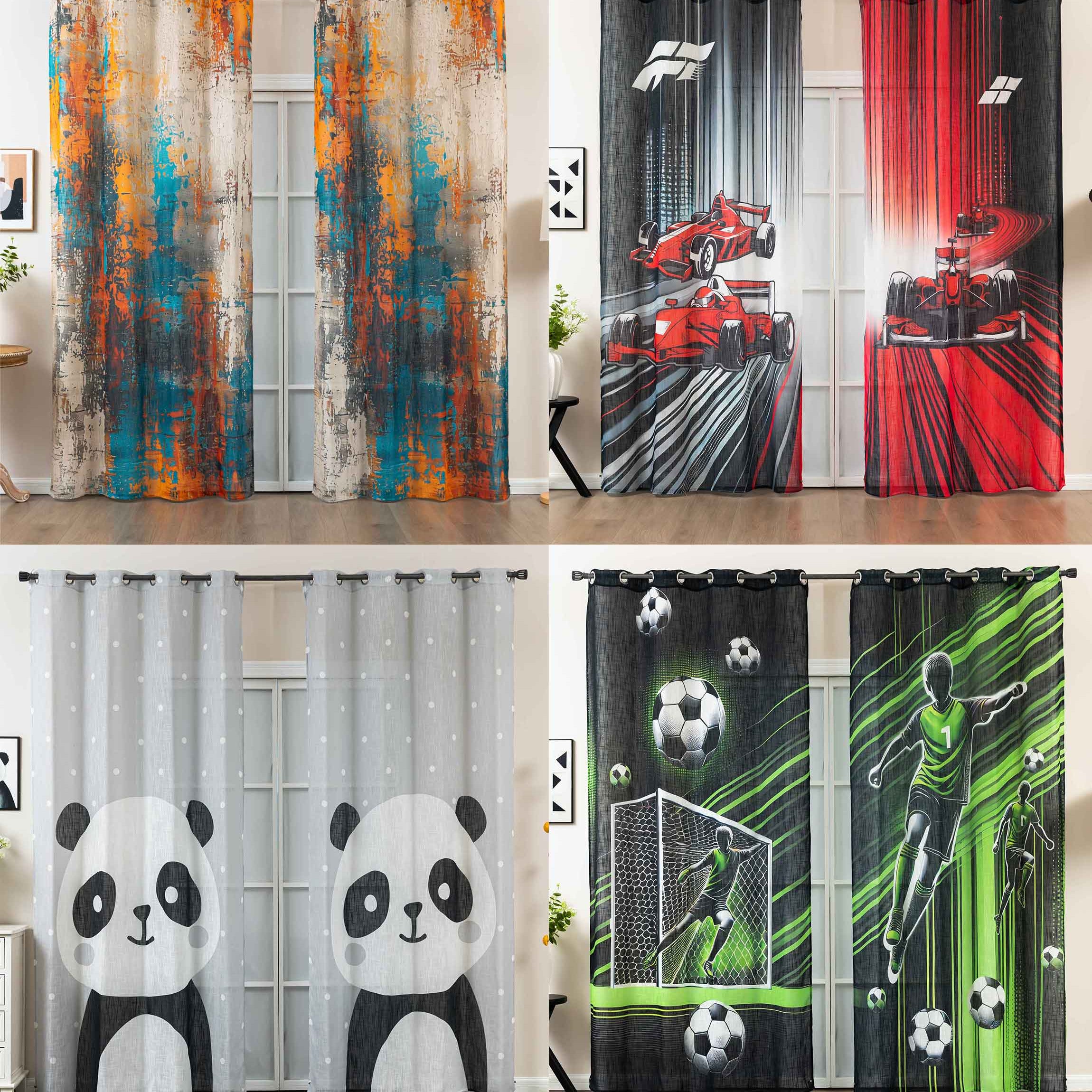 2er Set Vorhang Ösen Grobfaser »Seoul Collection« Digital Druck Ösen Linenlook-Struktur Halbransparent Blickdicht Gardinen
