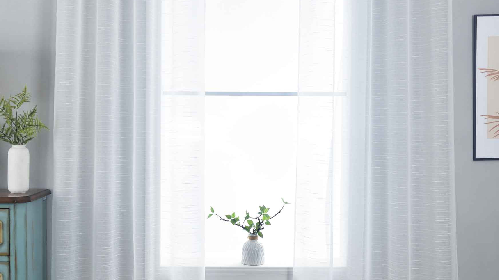 2er Set Gardinen »Dresden« Ösen HxB 245x135 cm Natur Raffhalter filigran leicht modern elegant Linienmuster 202440-2