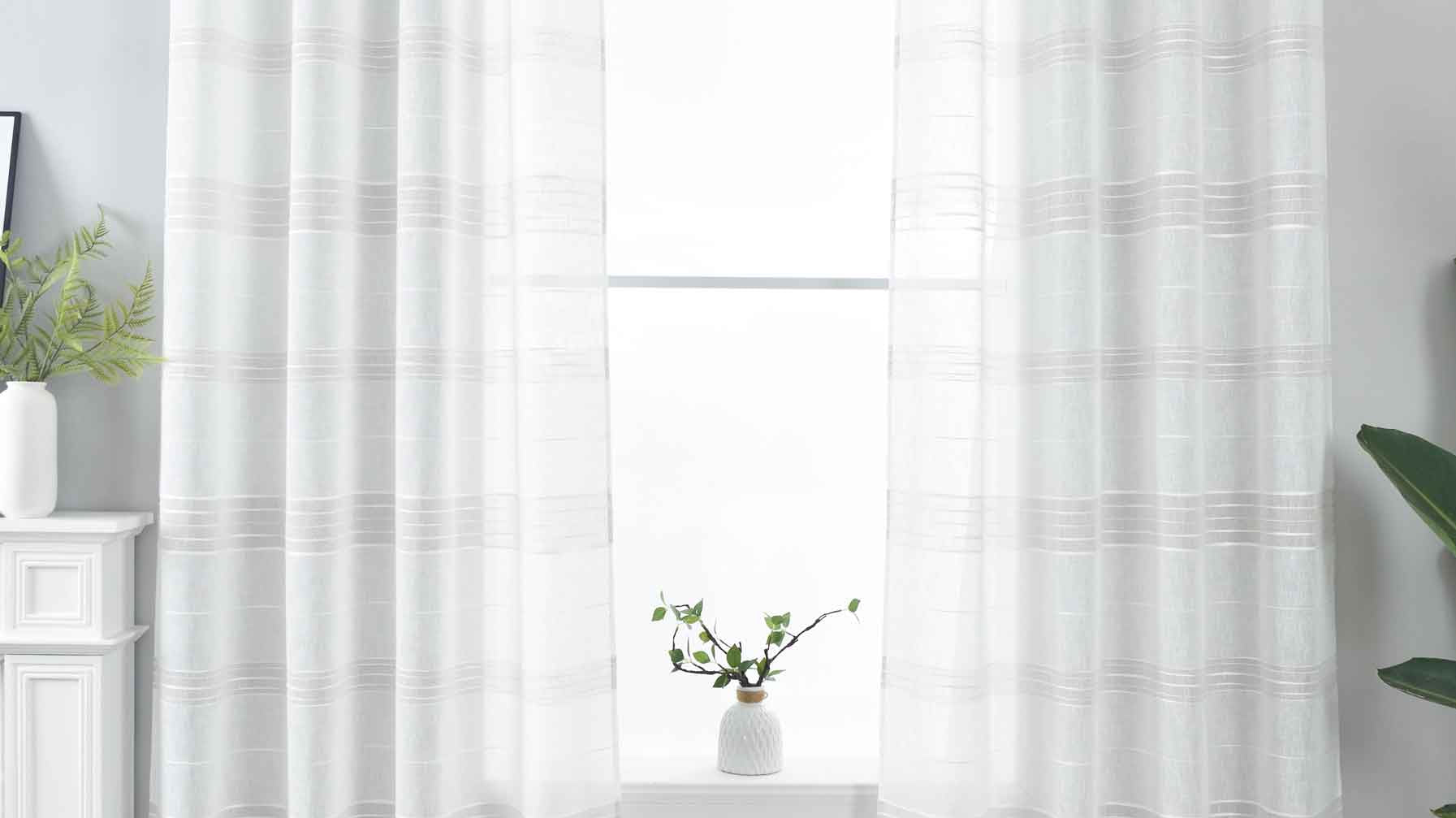 2er Set Halbtransparente Gardinen mit Ösen »Frankfurt« Leinenbindung Robust Formstabil Linienmuster 202460-2