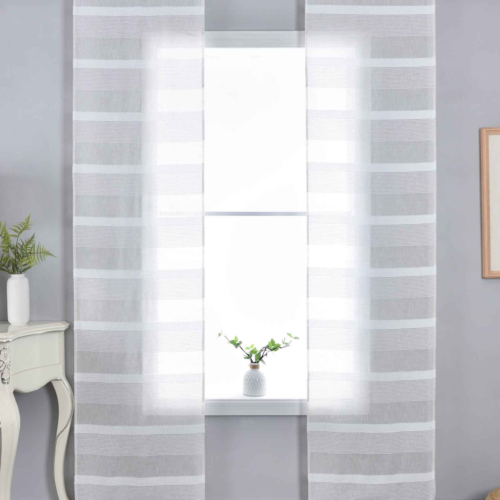 2er Set Halbtransparente Schiebegardinen Paneelwagen HxB 245x60 cm Natur Meliert »Halle« Chenille Leinenbindung Lichtdurchlässig Halbtransparent 202480P-2