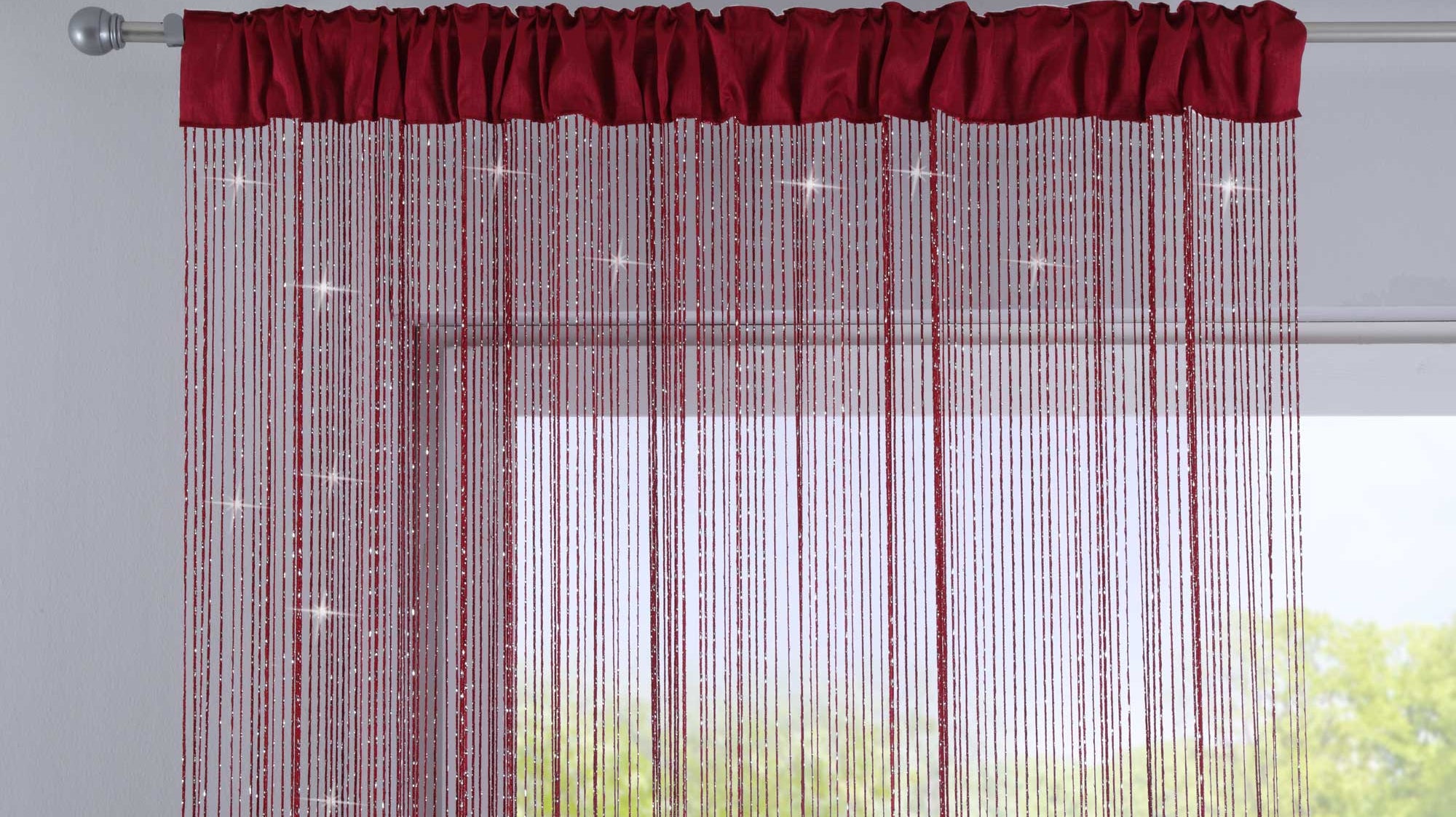 Fadengardine mit Tunneldurchzug und eingenähtem Kräuselband, geeignet für Gardinenstangen und Gardinenschienen Fadenvorhang Fadenstore Raumteiler 20303CN