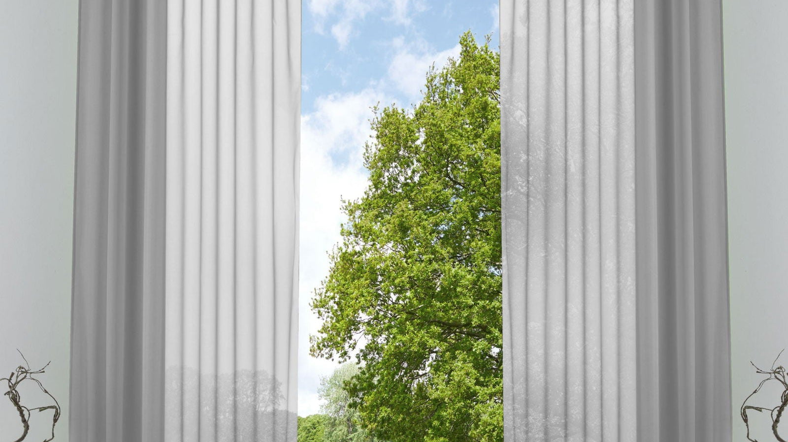 2er Pack Vorhänge Schlaufen HxB 255x140 cm Grau Uni Transparent Voile Kräuselband Schlaufenschals 202076-2