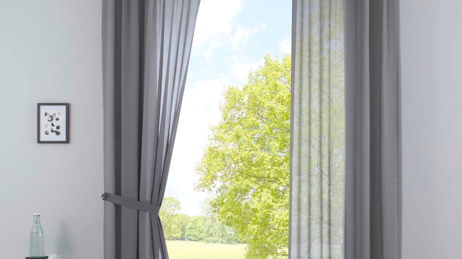 2er Set Gardinen »Nizza« Baumwoll-Voile Halbvoile Transparent Stores mit Gardinenband und Tuneldurchzug 2019031-2