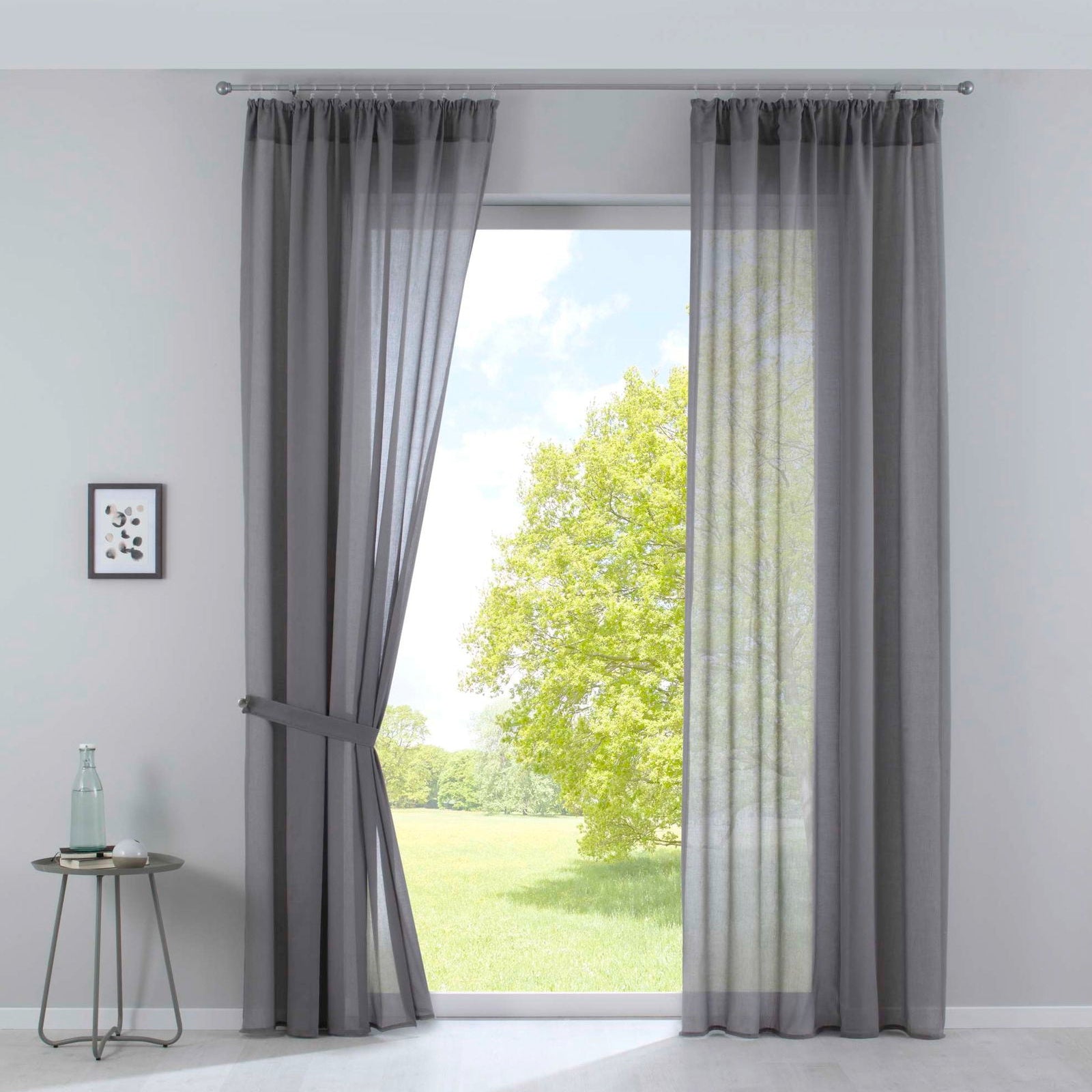 2er Set Gardinen »Nizza« Baumwoll-Voile Halbvoile Transparent Stores mit Gardinenband und Tuneldurchzug 2019031-2