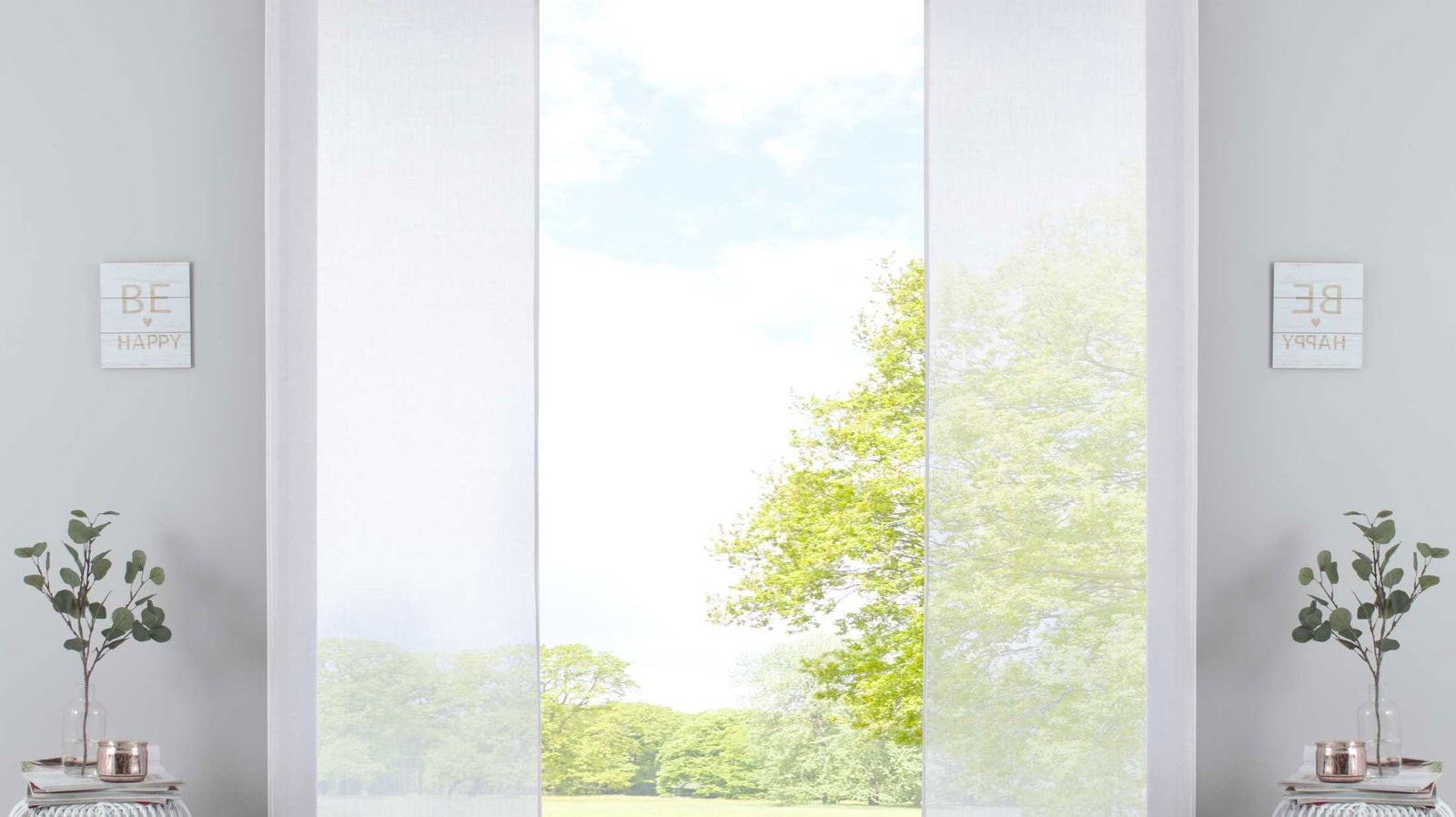 2er Set Schiebegardinen »Nizza« Baumwoll-Voile Halbvoile Transparent Flächenvorhang mit Paneelwagen und Beschwerungsstange 2019032-2