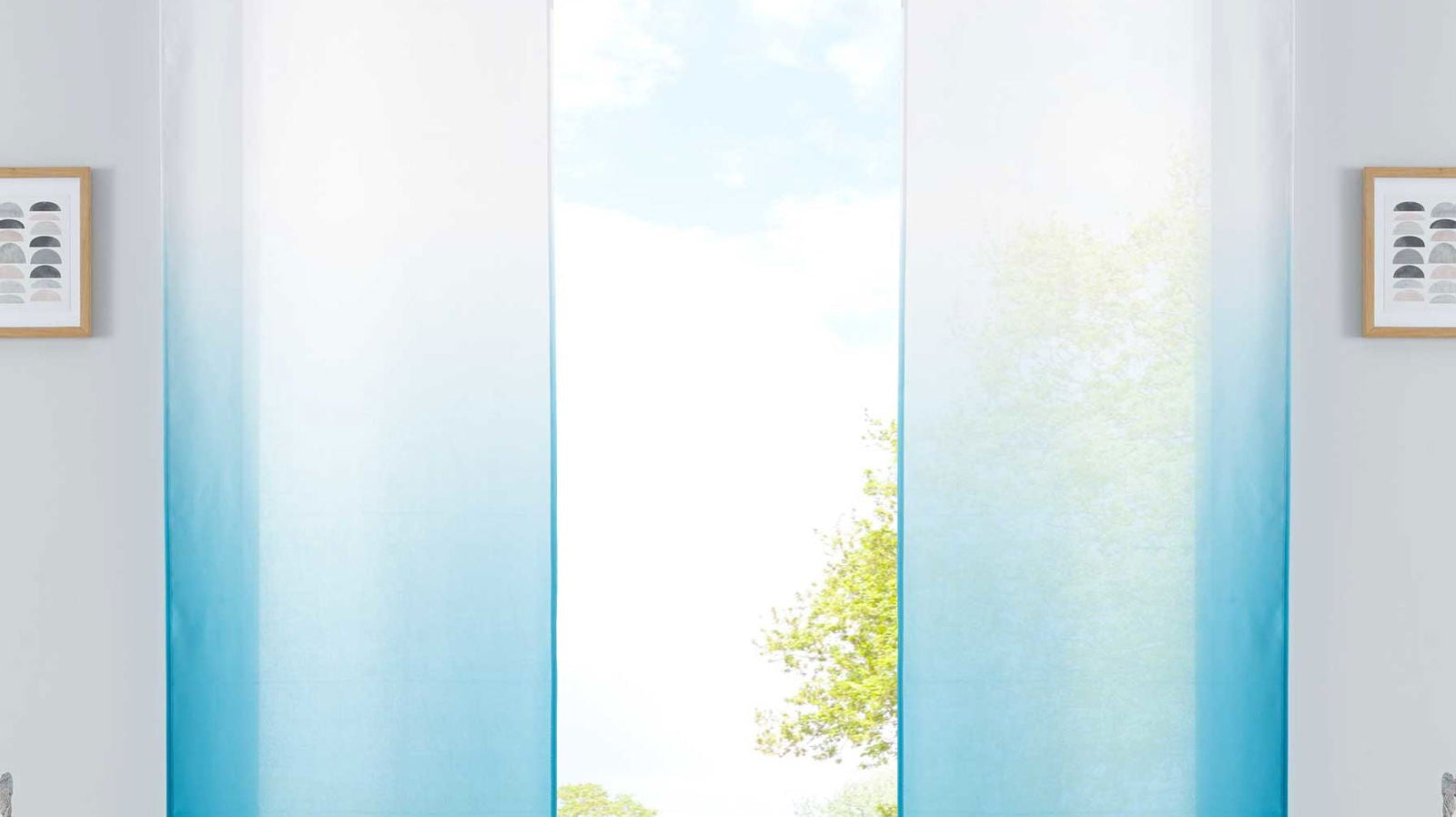 2er Set Schiebevorhänge Flächenvorhänge Blickdicht Farbverlauf Paneelwagen Beschwerungsstangen Microsatin Microfaser 85425N2