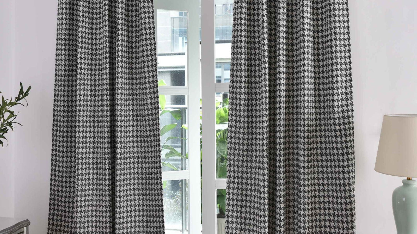 2er Set Vorhänge HxB 245x140 cm Creme Schwarz Hahnentritt-Muster »PARIS« Flexible Multiband Aufhängung Elegant Pflegeleicht 2023320-2
