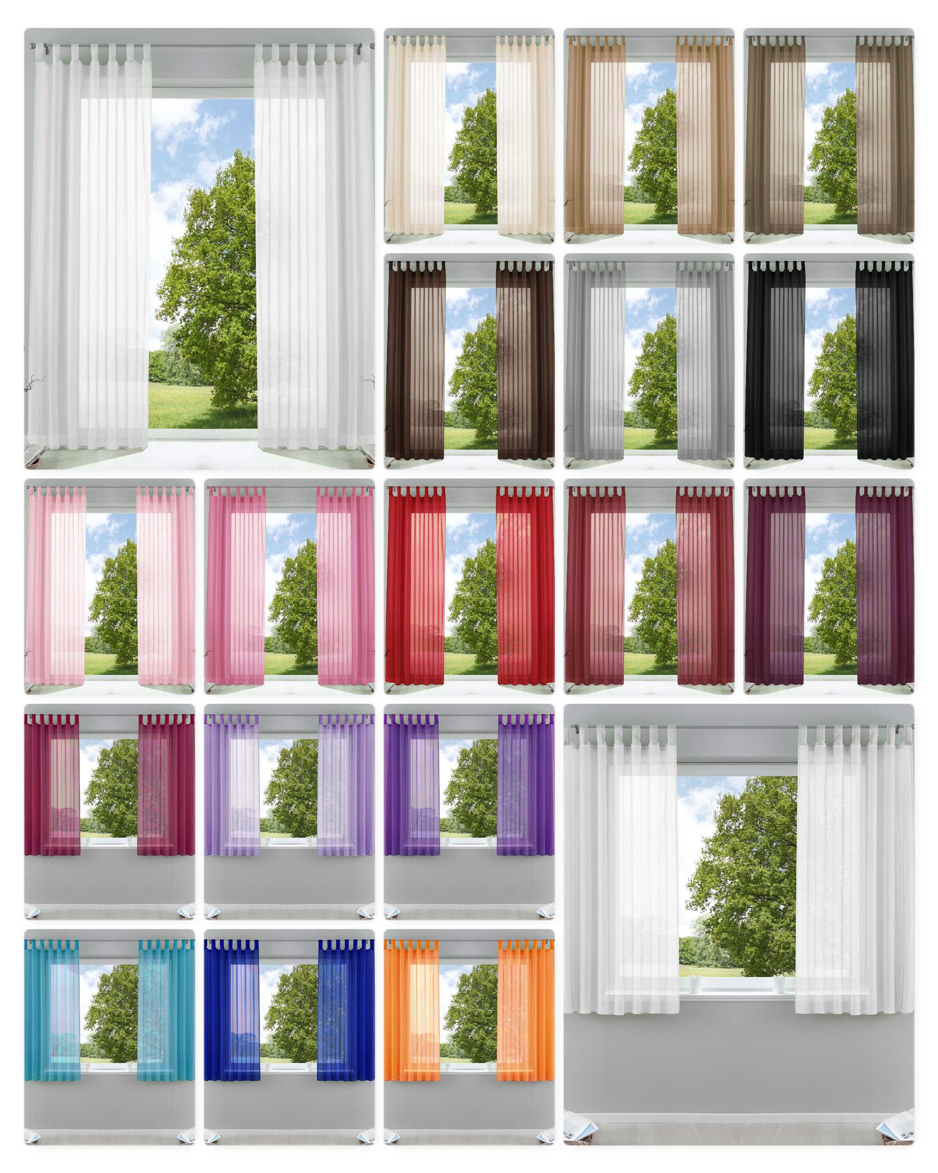 2er-Pack Gardinen Transparent Vorhang Set Wohnzimmer Voile Schlaufenschal mit Bleibandabschluß 61000CN