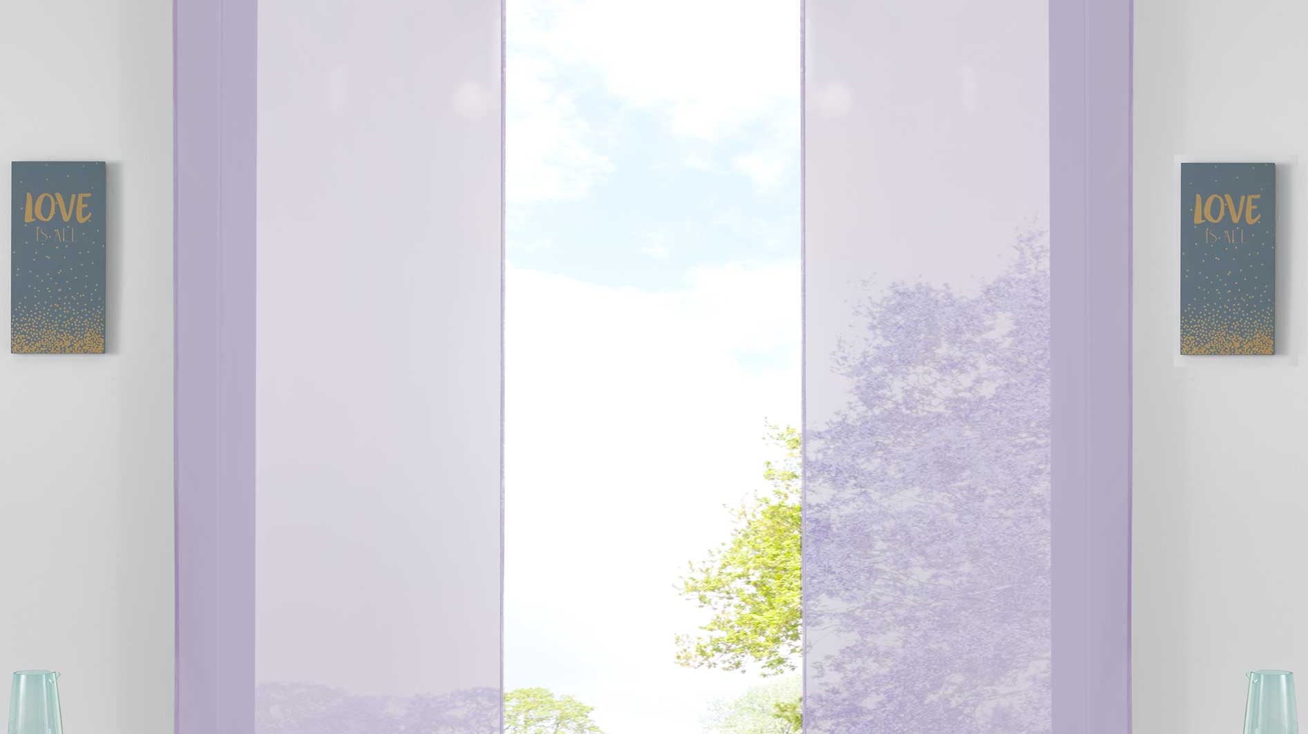 2er Set Schiebegardinen Flächenvorhänge Vorhang Gardine Schiebe Komplett mit Paneelwagen Beschwerungsstange 85589N2