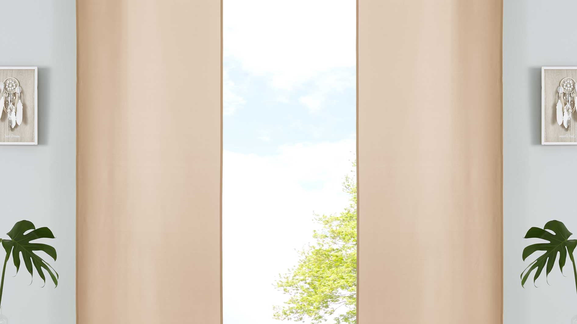 2er Set Schiebegardinen Flächenvorhänge Mikrofaser Vorhang Gardine Schiebe Matt Paneelwagen Beschwerungsstangen 85600N2