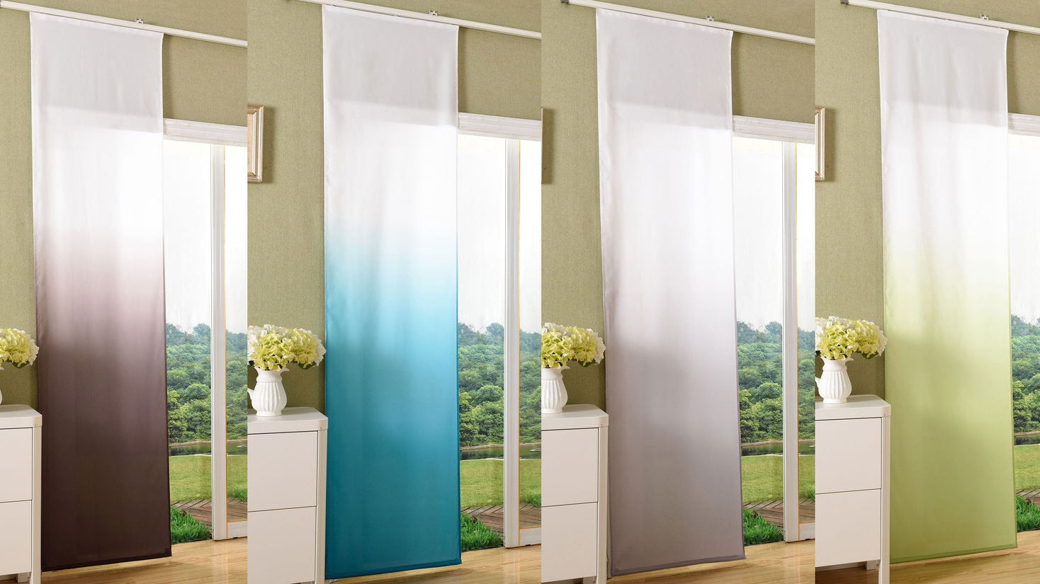 Flächenvorhang blickdicht Farbverlauf mit Paneelwagen und Beschwerungsstange Microsatin Microfaser 85425