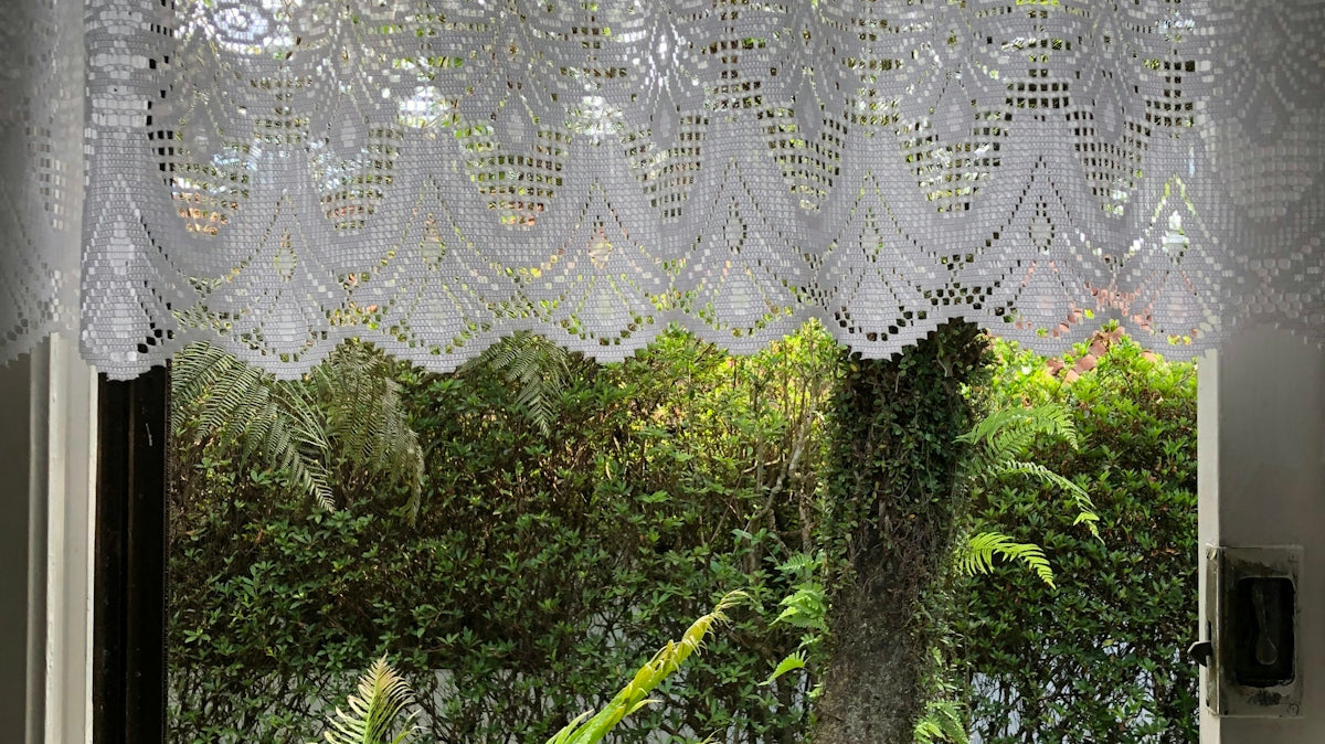 a window with trees outside