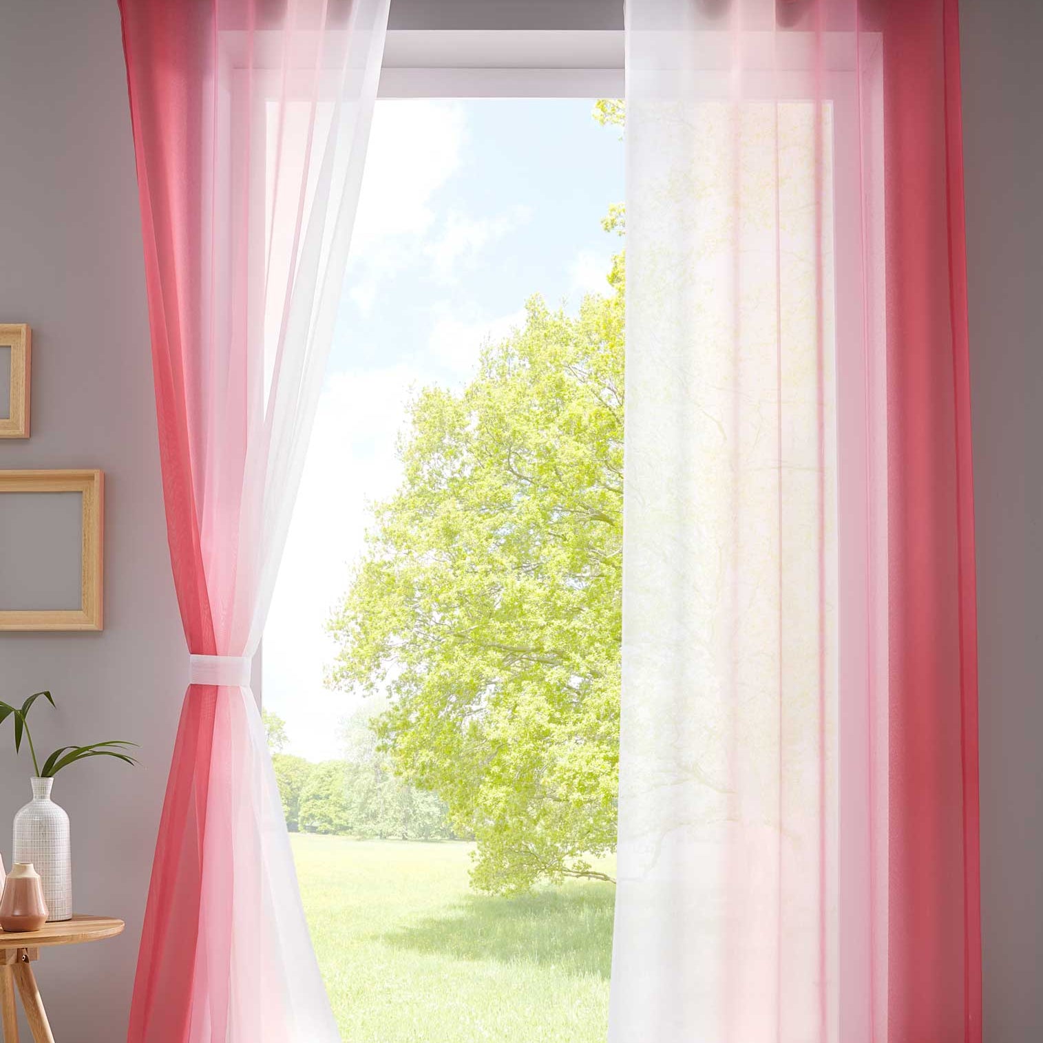 2er Pack Gardinen Vertikal Farbverlauf Druck Transparent »Modena« mit Ösen und Raffhalter, Vorhang, Dekoschal 10000183 Rosatöne HxB 225x140 cm Gardinen Set 10000183rosatoene_1b0b6914-8a57-4414-85da-39342b9bb108 | Gardinenbox.de