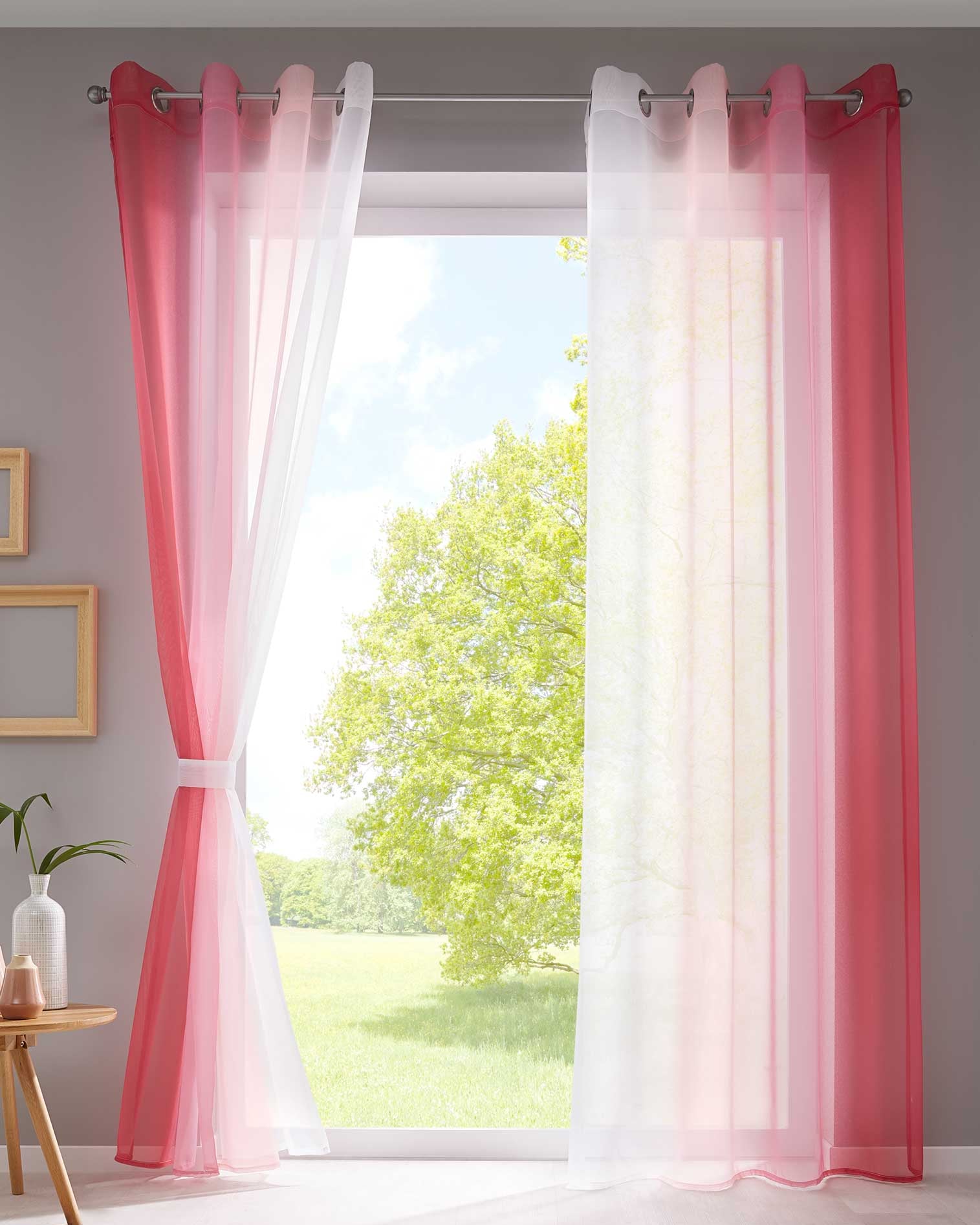 2er Pack Gardinen Vertikal Farbverlauf Druck Transparent »Modena« mit Ösen und Raffhalter, Vorhang, Dekoschal 10000183 Rosatöne HxB 225x140 cm Gardinen Set 10000183rosatoene_1b0b6914-8a57-4414-85da-39342b9bb108 | Gardinenbox.de