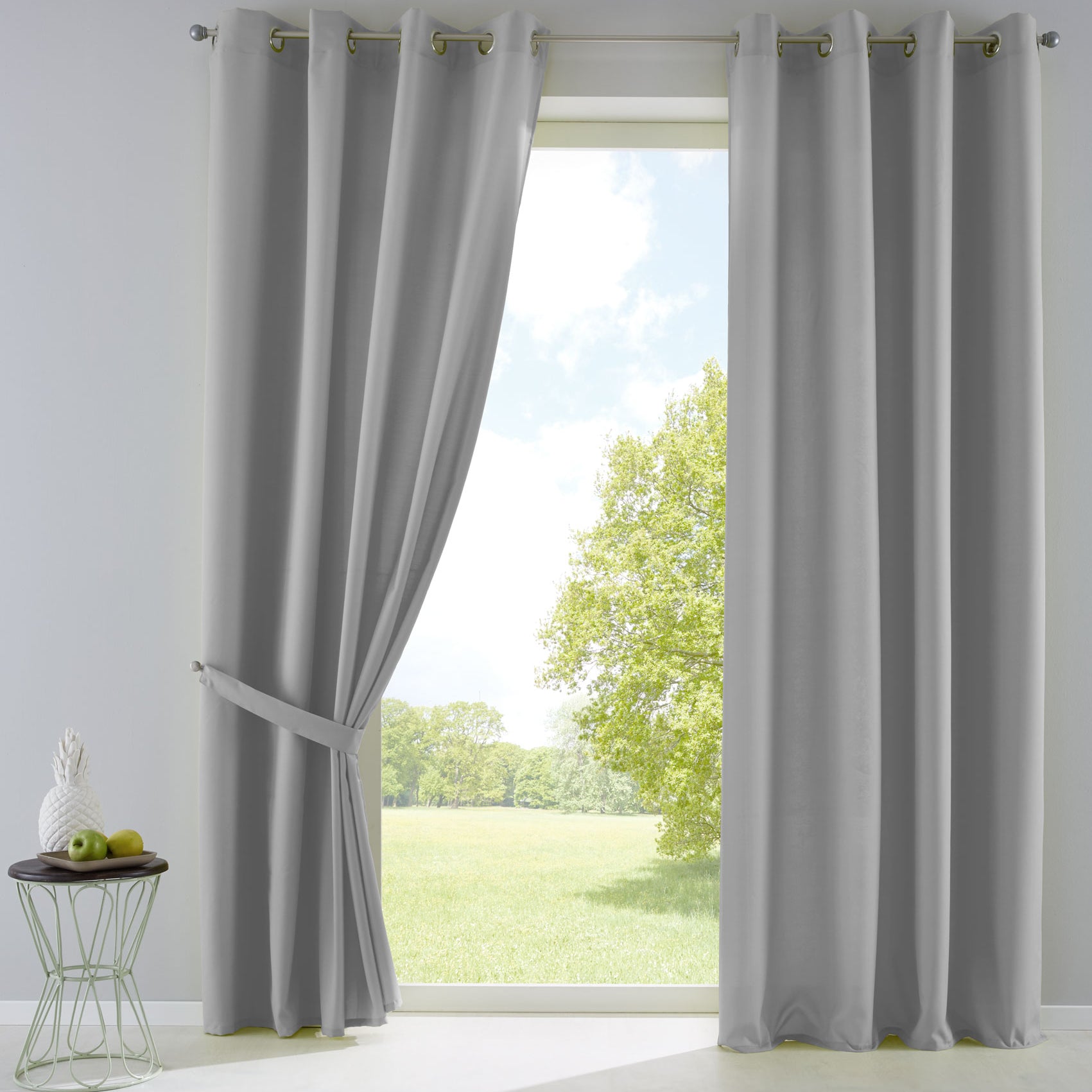 2er Set Vorhänge Blickdicht Gardinen Matt Lichtdurchlässig »PALERMO« mit Ösen und Raffhalter Dekoschal 10000265-2 Grau HxB 145x140 cm Vorhang Set 10000265-2grau | Gardinenbox.de