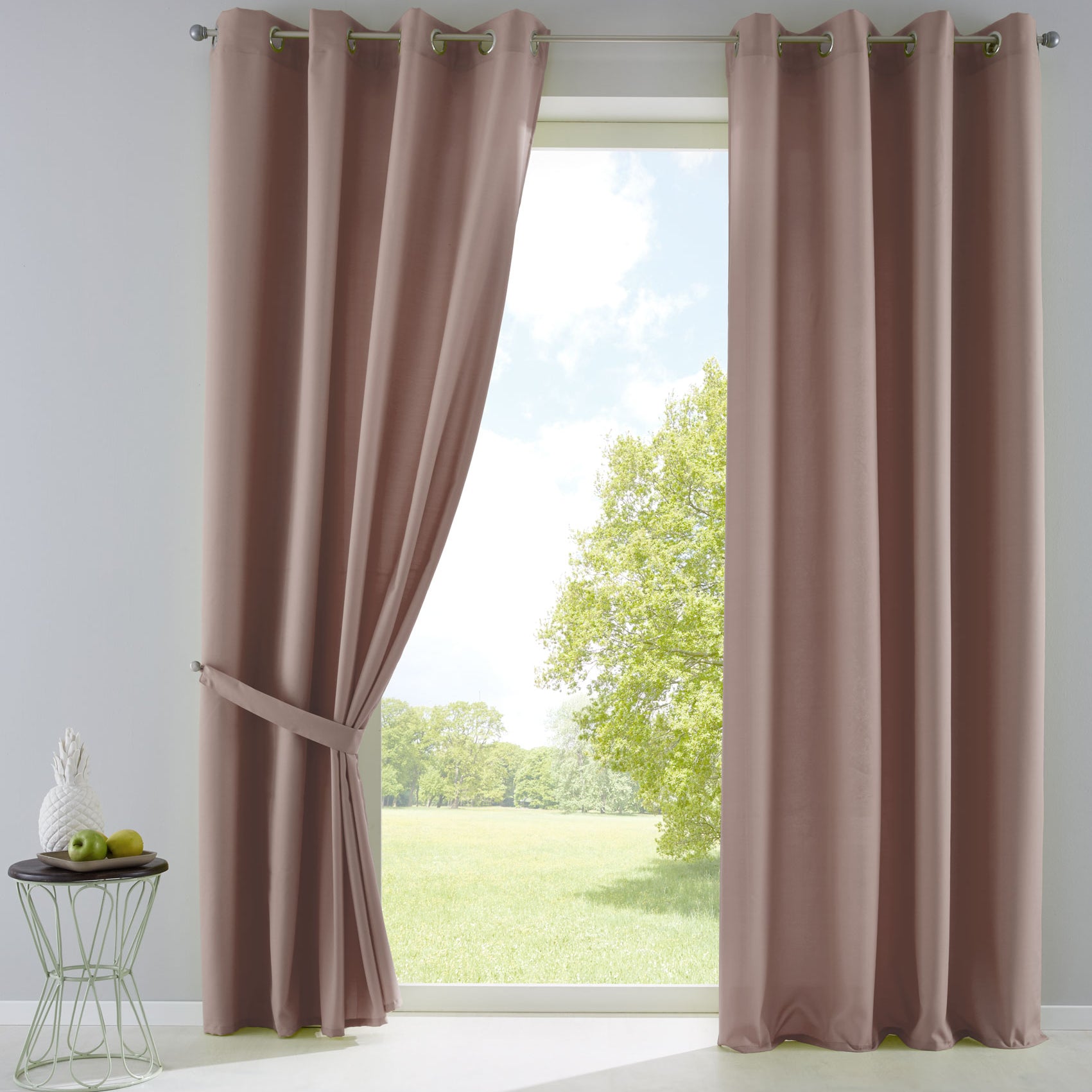 2er Set Vorhänge Blickdicht Gardinen Matt Lichtdurchlässig »PALERMO« mit Ösen und Raffhalter Dekoschal 10000265-2 Taupe HxB 145x140 cm Vorhang Set 10000265-2taupe | Gardinenbox.de