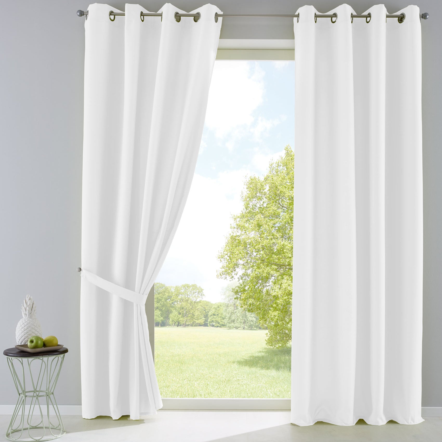 2er Set Vorhänge Blickdicht Gardinen Matt Lichtdurchlässig »PALERMO« mit Ösen und Raffhalter Dekoschal 10000265-2 Weiß HxB 145x140 cm Vorhang Set 10000265-2weiss | Gardinenbox.de