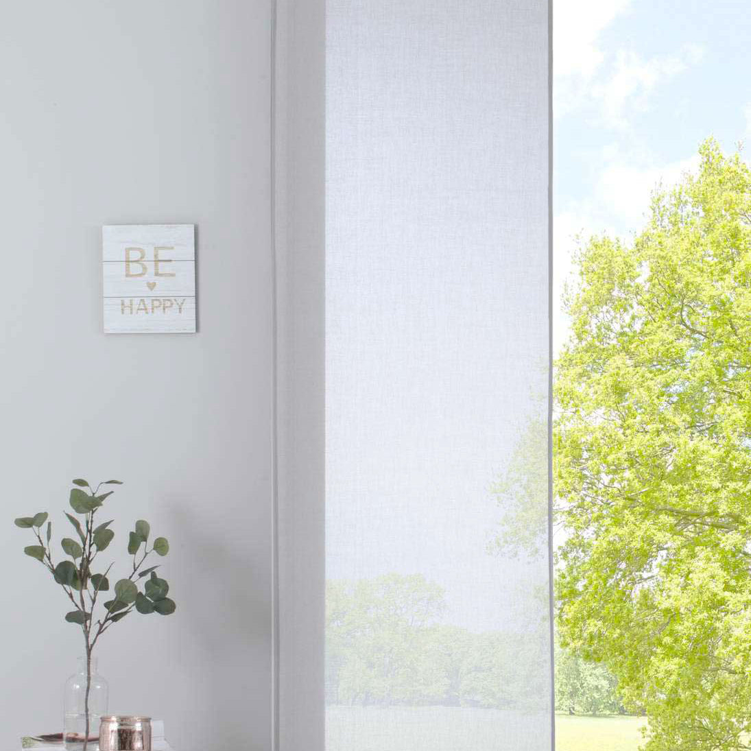 Schiebegardine »Nizza« Baumwoll-Voile Halbvoile Transparent Flächenvorhang mit Paneelwagen und Beschwerungsstange 2019032