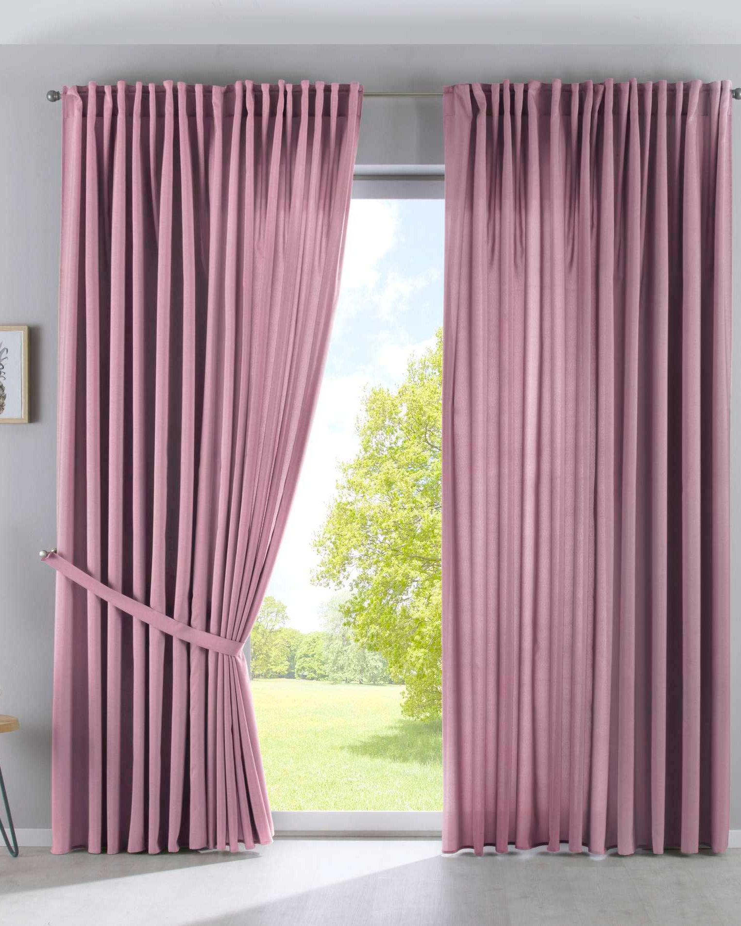 2er Set Vorhänge Verdeckte Schlaufen Cationic »JENA« Blickdicht Leinen Optik Gardinen Meliert Gardinenband mit Raffhalter 2019037-2 Altrosa HxB 250x300 cm Vorhang Set 2019037-2altrosa-breit | Gardinenbox.de