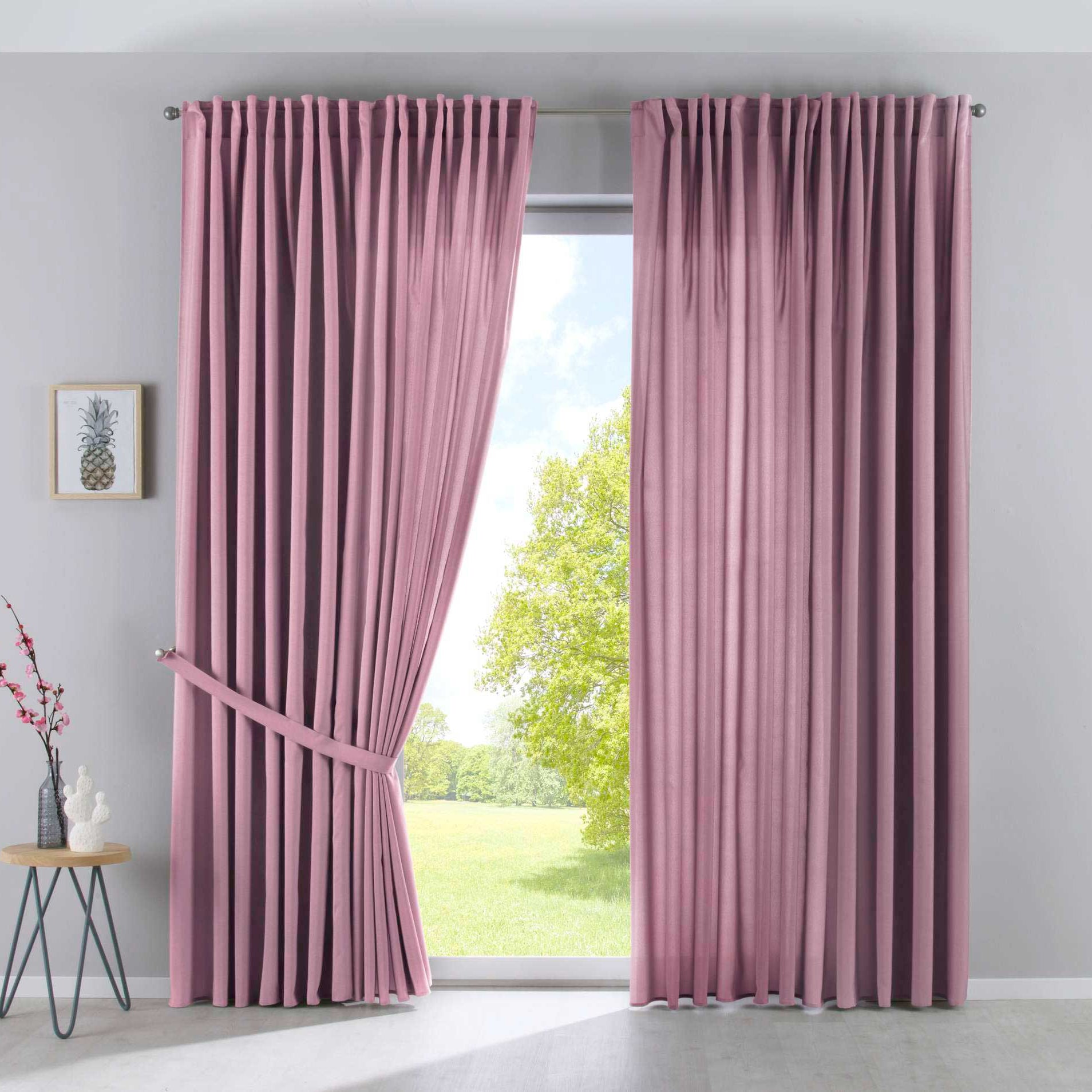 2er Set Vorhänge Verdeckte Schlaufen Cationic »JENA« Blickdicht Leinen Optik Gardinen Meliert Gardinenband mit Raffhalter 2019037-2 Altrosa HxB 250x300 cm Vorhang Set 2019037-2altrosa-breit | Gardinenbox.de