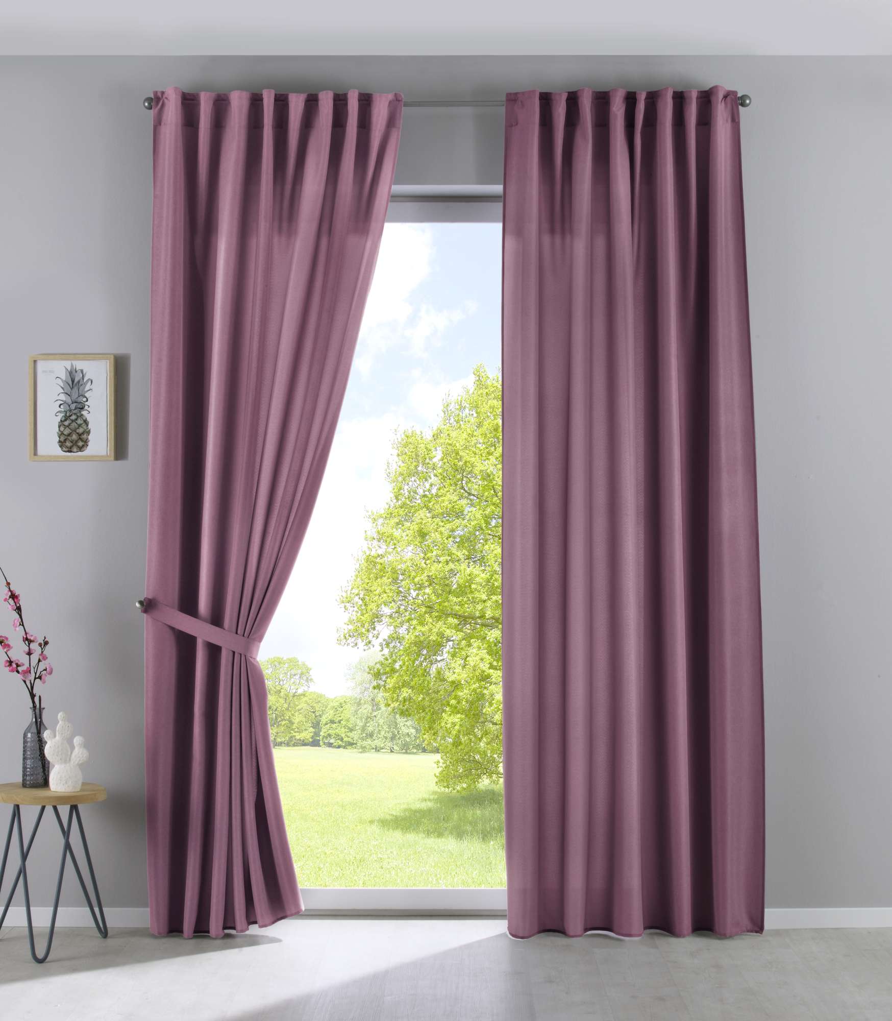 2er Set Vorhänge Verdeckte Schlaufen Cationic »JENA« Blickdicht Leinen Optik Gardinen Meliert Gardinenband mit Raffhalter 2019037-2 Altrosa HxB 225x140 cm Vorhang Set 2019037-2altrosa_daed7ca1-93fa-4072-bdba-b3b999bd2389 | Gardinenbox.de