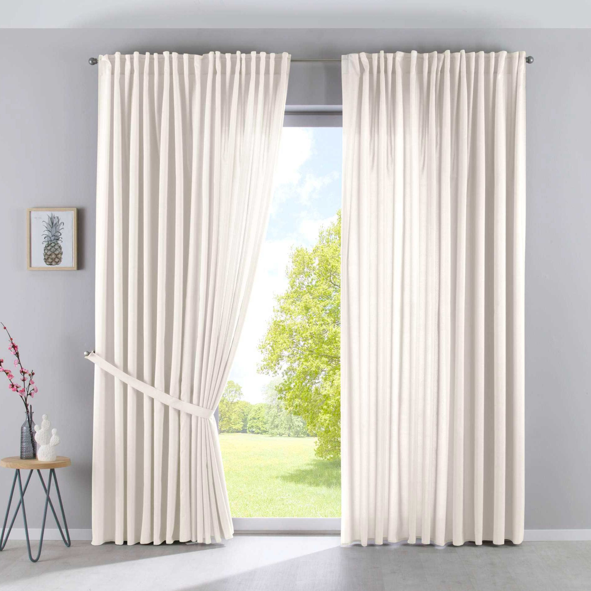2er Set Vorhänge Verdeckte Schlaufen Cationic »JENA« Blickdicht Leinen Optik Gardinen Meliert Gardinenband mit Raffhalter 2019037-2 Creme HxB 250x300 cm Vorhang Set 2019037-2creme-breit | Gardinenbox.de