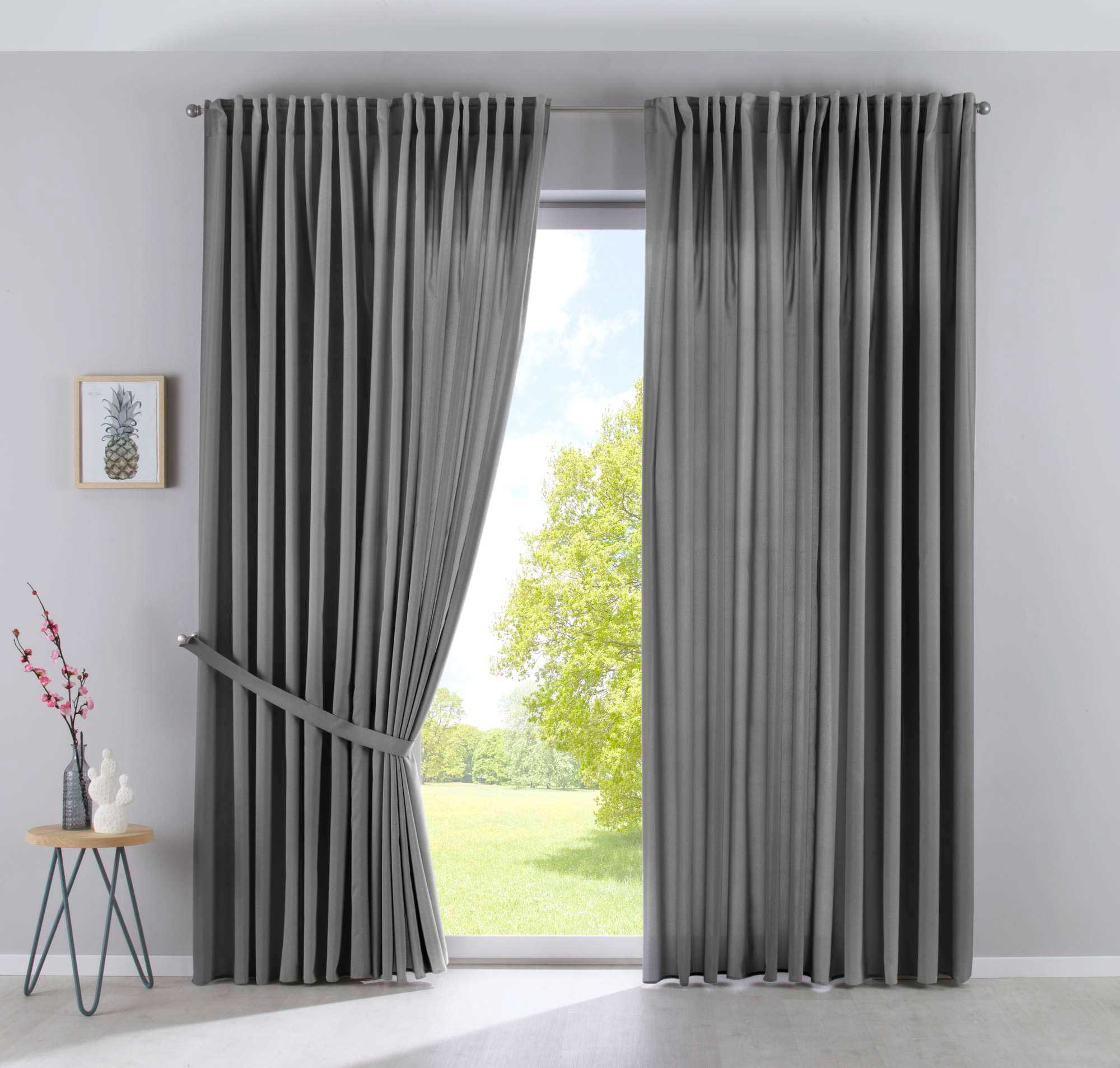 2er Set Vorhänge Verdeckte Schlaufen Cationic »JENA« Blickdicht Leinen Optik Gardinen Meliert Gardinenband mit Raffhalter 2019037-2 Grau HxB 250x300 cm Vorhang Set 2019037-2grau-breit | Gardinenbox.de