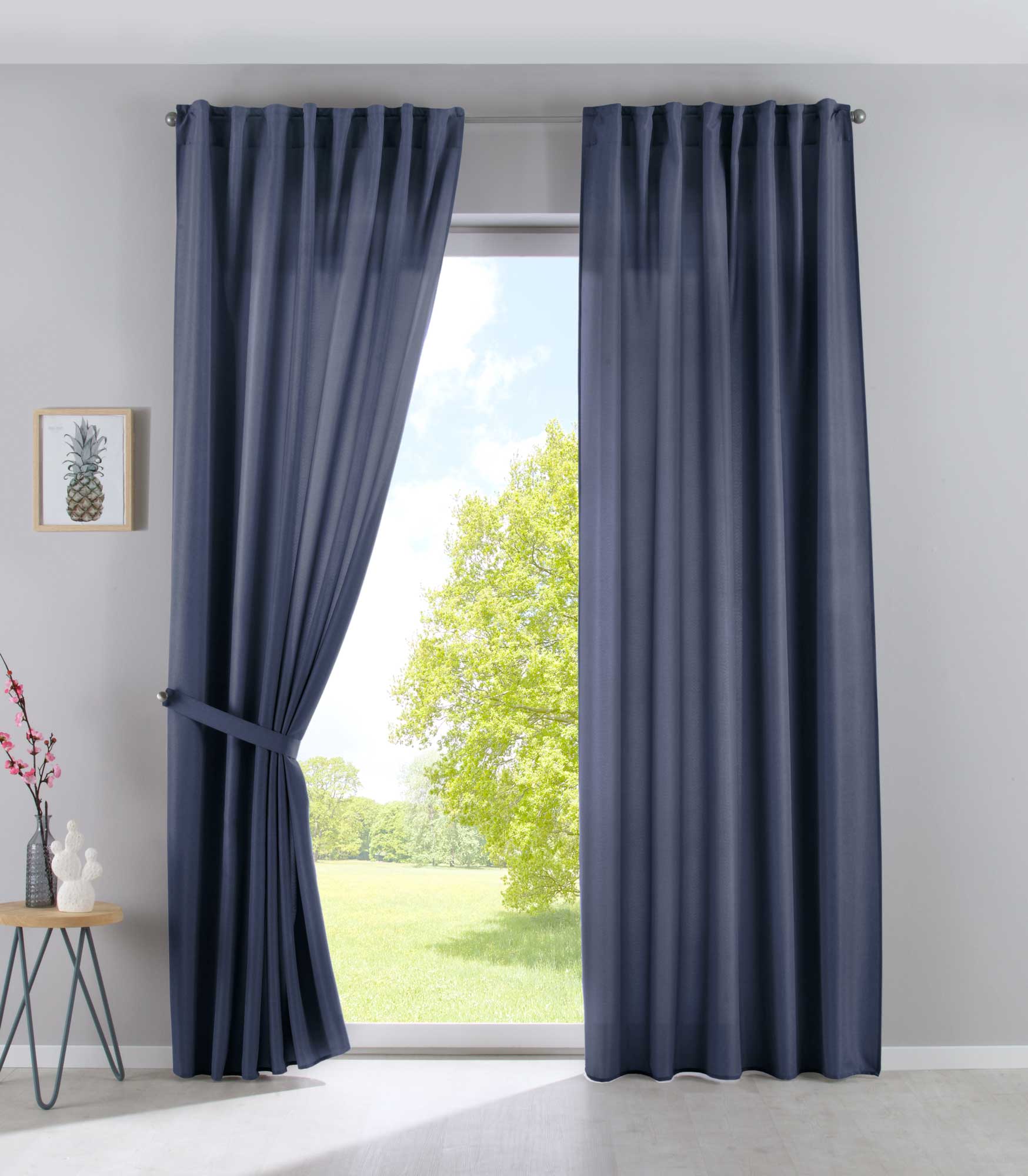 2er Set Vorhänge Verdeckte Schlaufen Cationic »JENA« Blickdicht Leinen Optik Gardinen Meliert Gardinenband mit Raffhalter 2019037-2 Saphir Blau HxB 250x140 cm Vorhang Set 2019037-2saphir_blau | Gardinenbox.de