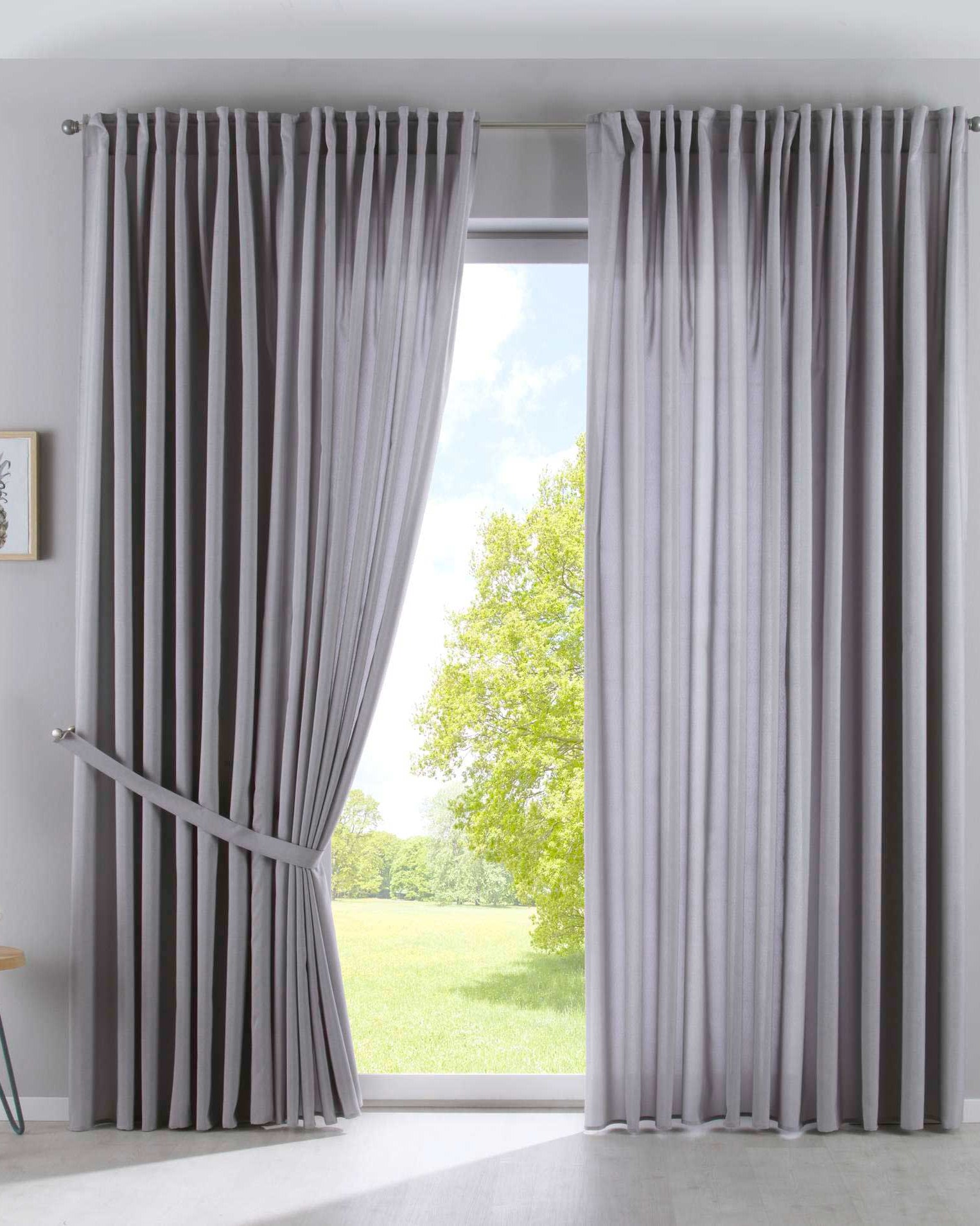 2er Set Vorhänge Verdeckte Schlaufen Cationic »JENA« Blickdicht Leinen Optik Gardinen Meliert Gardinenband mit Raffhalter 2019037-2 Silber HxB 250x300 cm Vorhang Set 2019037-2silber-breit | Gardinenbox.de