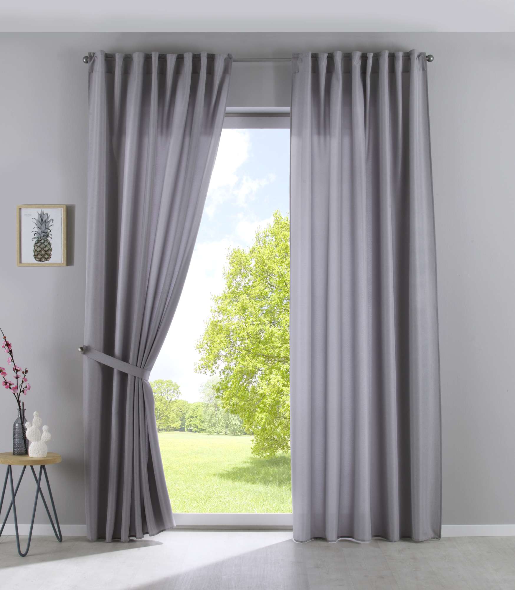 2er Set Vorhänge Verdeckte Schlaufen Cationic »JENA« Blickdicht Leinen Optik Gardinen Meliert Gardinenband mit Raffhalter 2019037-2 Silber HxB 250x140 cm Vorhang Set 2019037-2silber | Gardinenbox.de