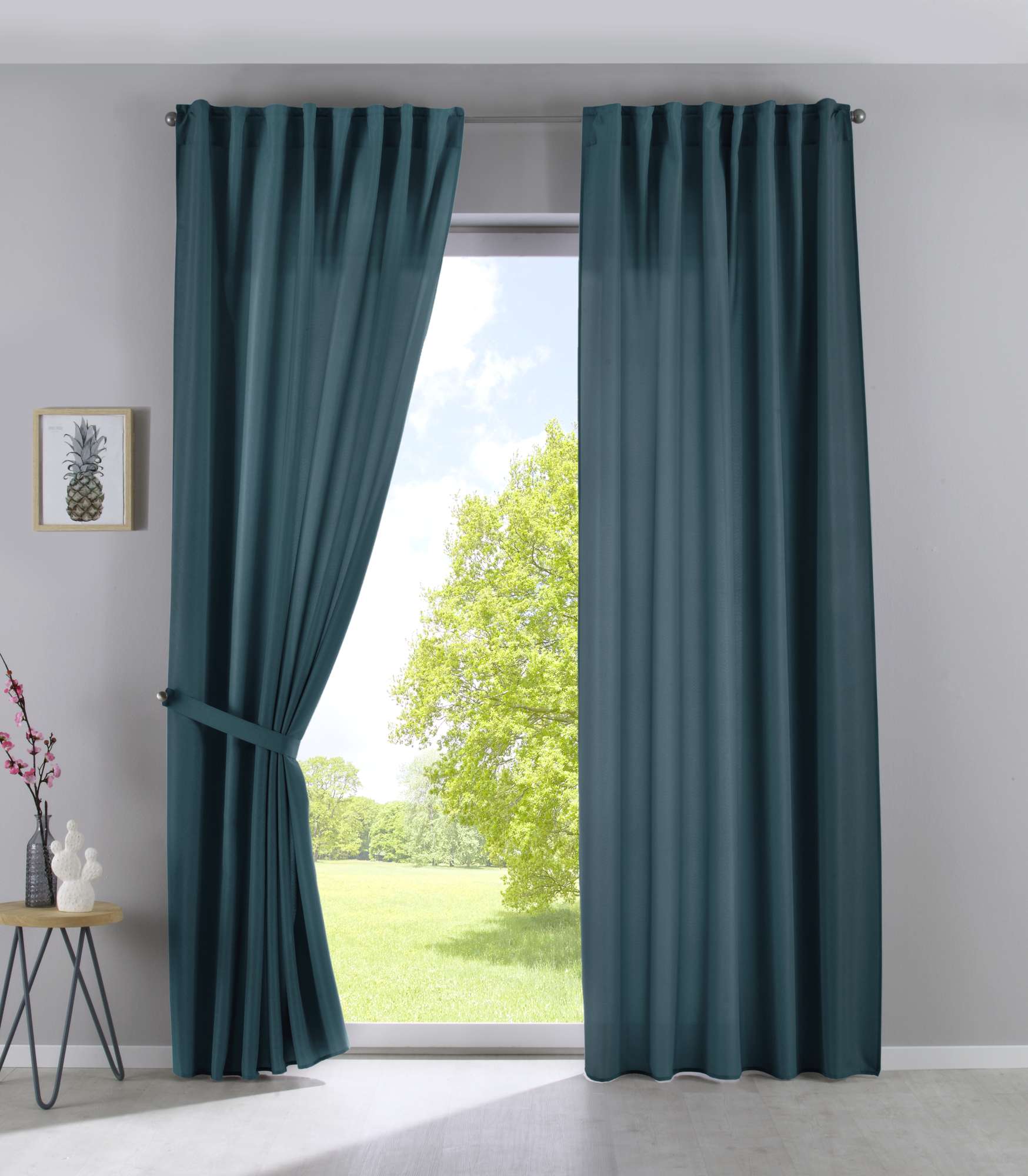 2er Set Vorhänge Verdeckte Schlaufen Cationic »JENA« Blickdicht Leinen Optik Gardinen Meliert Gardinenband mit Raffhalter 2019037-2 Smaragd Grün HxB 250x140 cm Vorhang Set 2019037-2smaragd_gruen | Gardinenbox.de