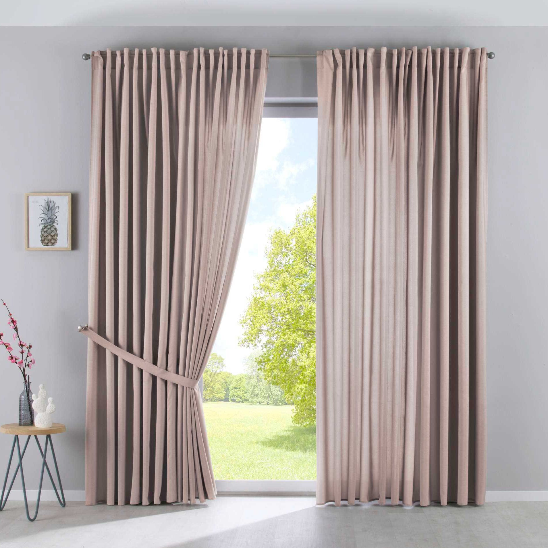 2er Set Vorhänge Verdeckte Schlaufen Cationic »JENA« Blickdicht Leinen Optik Gardinen Meliert Gardinenband mit Raffhalter 2019037-2 Taupe HxB 250x300 cm Vorhang Set 2019037-2taupe-breit | Gardinenbox.de