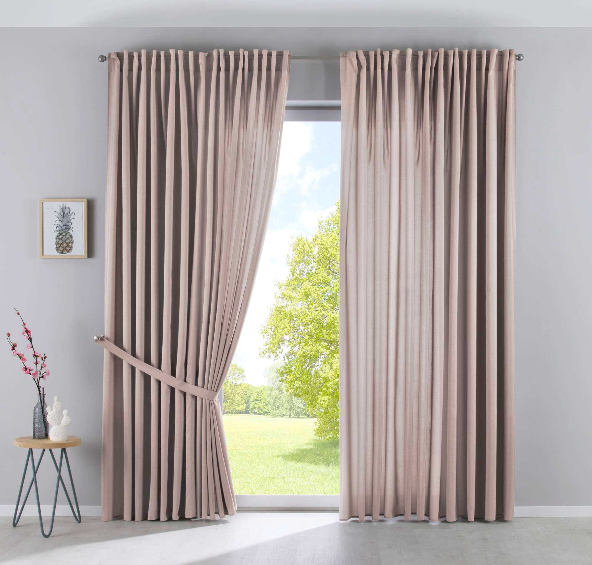 2er Set Vorhänge Verdeckte Schlaufen Cationic »JENA« Blickdicht Leinen Optik Gardinen Meliert Gardinenband mit Raffhalter 2019037-2 Taupe HxB 250x300 cm Vorhang Set 2019037-2taupe-breit | Gardinenbox.de