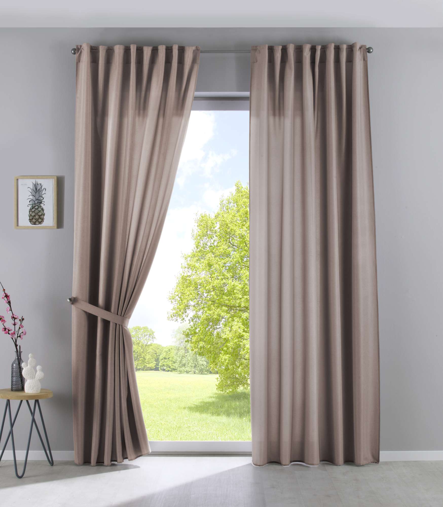 2er Set Vorhänge Verdeckte Schlaufen Cationic »JENA« Blickdicht Leinen Optik Gardinen Meliert Gardinenband mit Raffhalter 2019037-2 Taupe HxB 250x140 cm Vorhang Set 2019037-2taupe | Gardinenbox.de