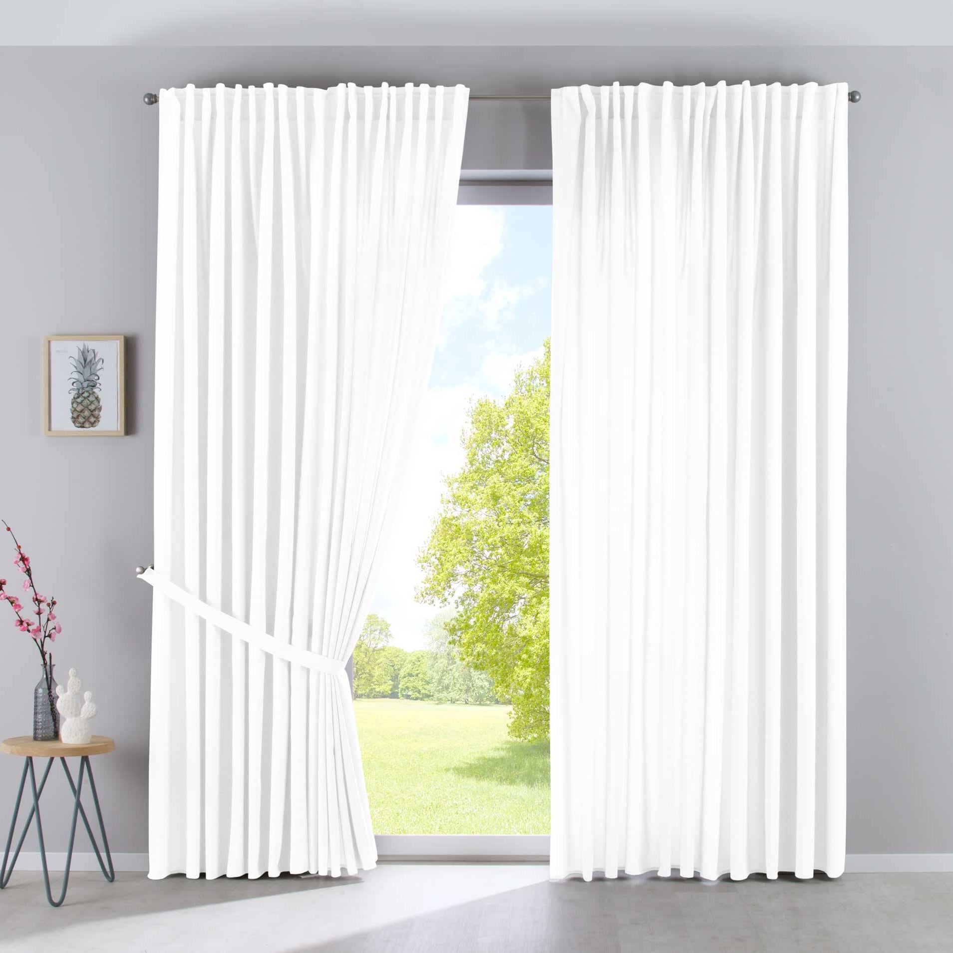 2er Set Vorhänge Verdeckte Schlaufen Cationic »JENA« Blickdicht Leinen Optik Gardinen Meliert Gardinenband mit Raffhalter 2019037-2 Weiß HxB 250x300 cm Vorhang Set 2019037-2weiss-breit | Gardinenbox.de