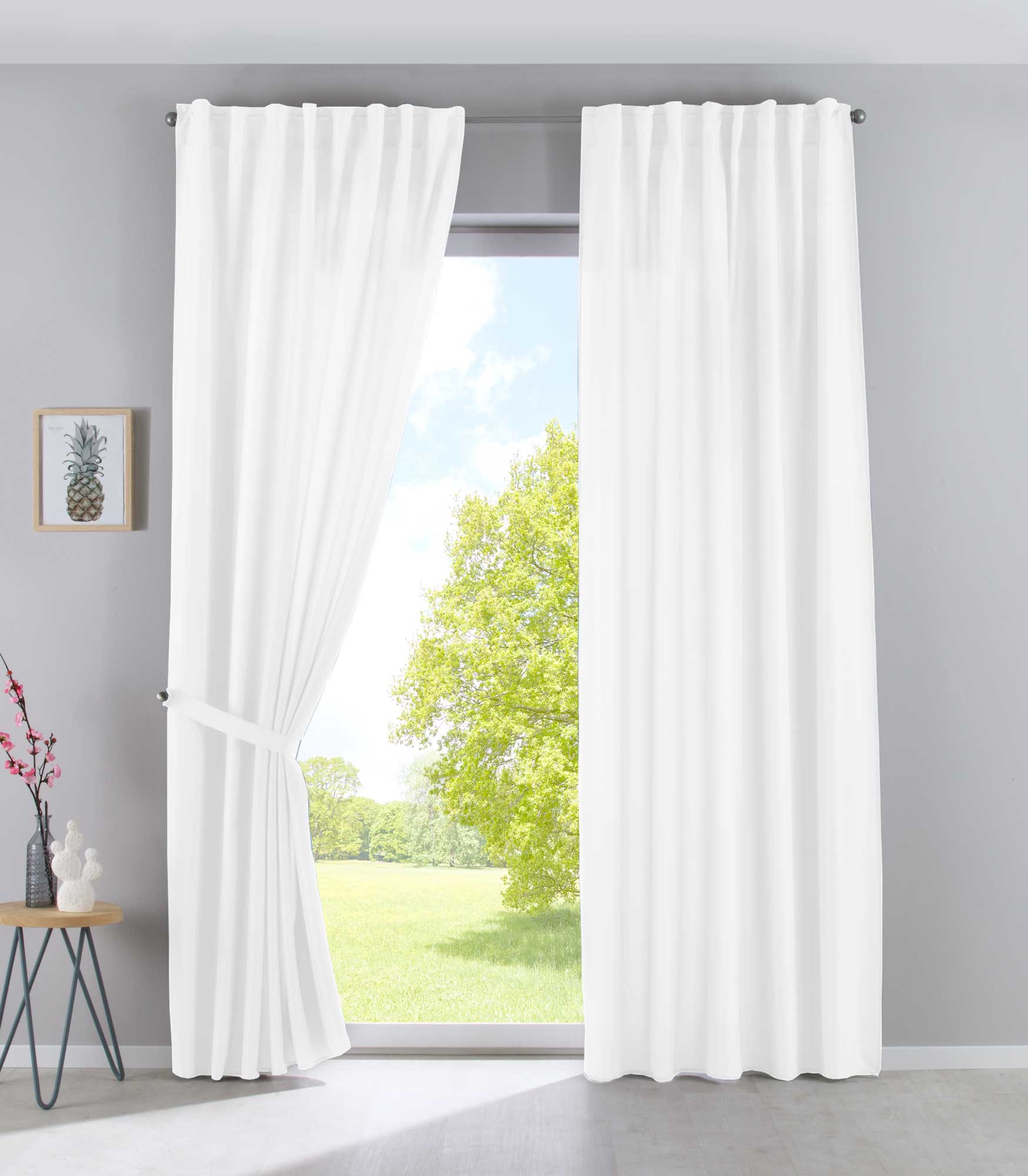 2er Set Vorhänge Verdeckte Schlaufen Cationic »JENA« Blickdicht Leinen Optik Gardinen Meliert Gardinenband mit Raffhalter 2019037-2 Weiß HxB 225x140 cm Vorhang Set 2019037-2weiss_bcf8b1c3-c291-4af3-a0c0-72cb369362e2 | Gardinenbox.de