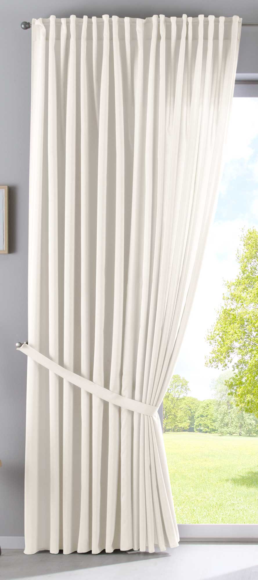 Vorhang Verdeckte Schlaufen Cationic »JENA« Blickdicht Leinen Optik Gardine Meliert Gardinenband mit Raffhalter 2019037 Vorhang 2019037_doppel_v2_creme_03ed79f0-2652-4da0-9760-328bf231b7a0 | Gardinenbox.de