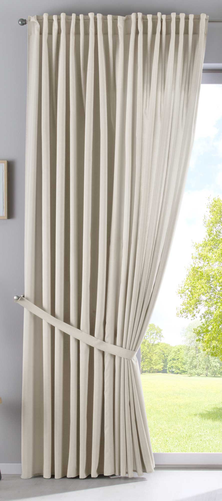 Vorhang Verdeckte Schlaufen Cationic »JENA« Blickdicht Leinen Optik Gardine Meliert Gardinenband mit Raffhalter 2019037 Vorhang 2019037_doppel_v2_sand_a10b58a5-6877-4b2d-9f98-e4283167569c | Gardinenbox.de