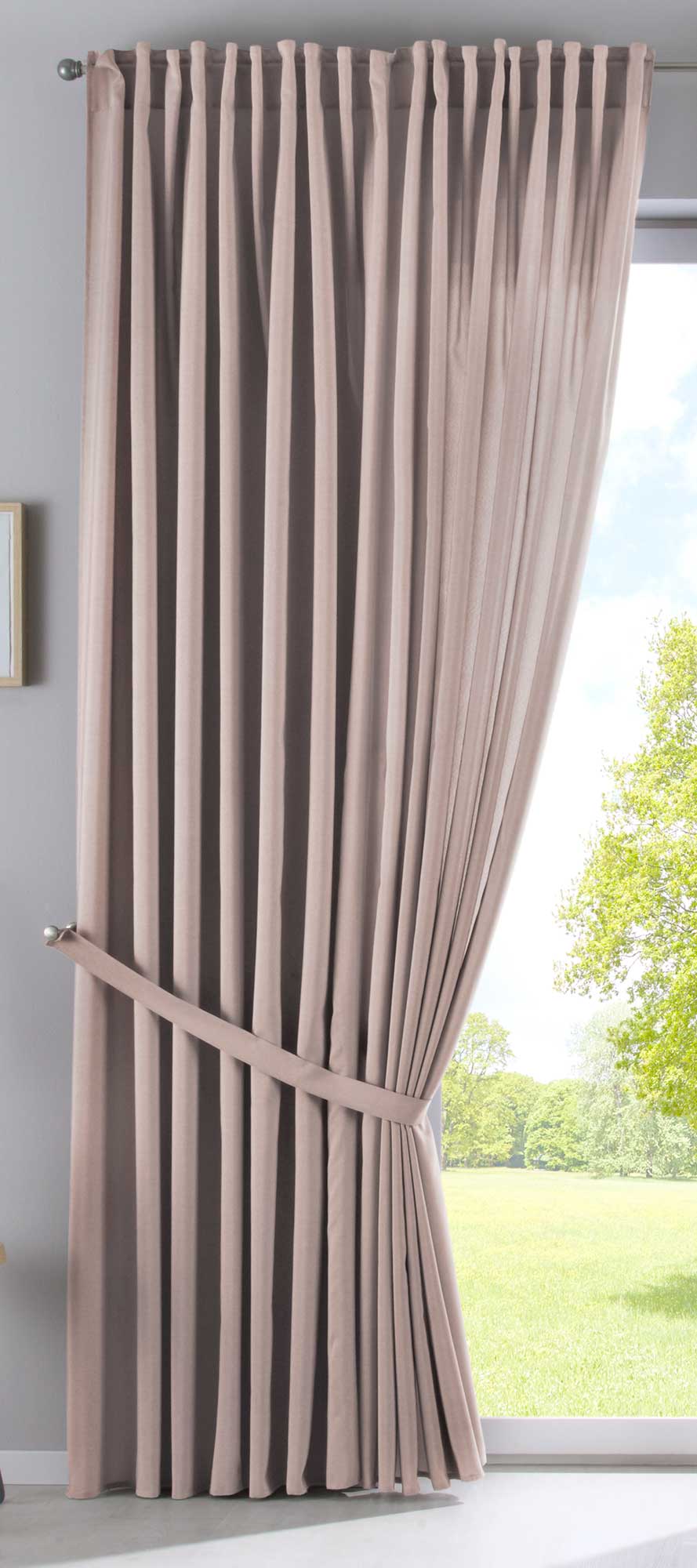 Vorhang Verdeckte Schlaufen Cationic »JENA« Blickdicht Leinen Optik Gardine Meliert Gardinenband mit Raffhalter 2019037 Vorhang 2019037_doppel_v2_taupe_9c8a1d60-99f4-45fe-ab1e-64f4c7986a02 | Gardinenbox.de