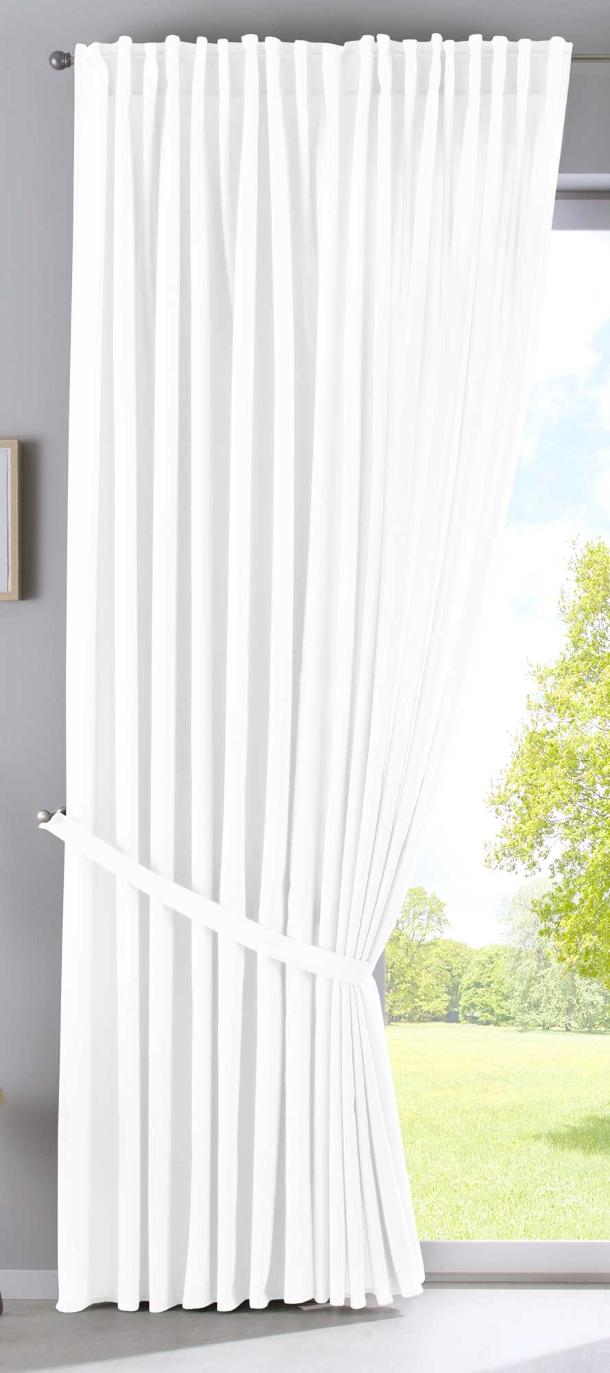 Vorhang Verdeckte Schlaufen Cationic »JENA« Blickdicht Leinen Optik Gardine Meliert Gardinenband mit Raffhalter 2019037 Vorhang 2019037_doppel_v2_weiss_9613c910-56e5-464c-9835-9e1798bafd5c | Gardinenbox.de