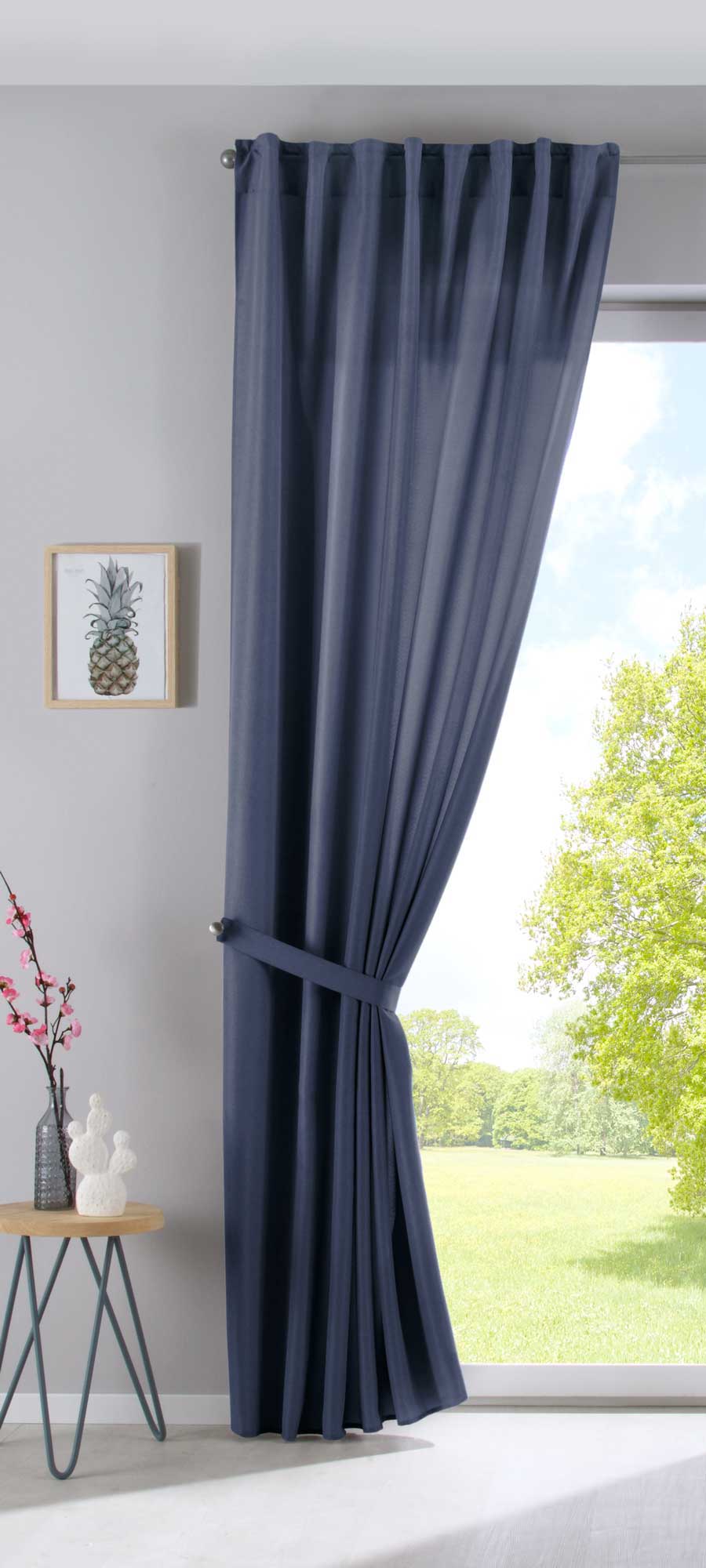 Vorhang Verdeckte Schlaufen Cationic »JENA« Blickdicht Leinen Optik Gardine Meliert Gardinenband mit Raffhalter 2019037 Vorhang 2019037saphir_blau-raff_1_0ed14f4d-3eea-40f3-8693-a22d67470113 | Gardinenbox.de