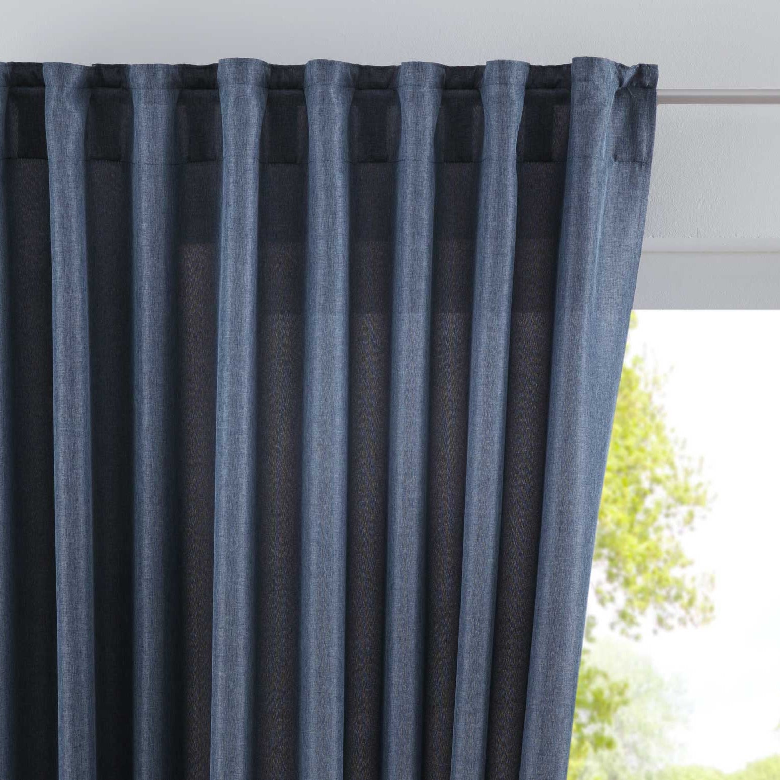 Vorhang Verdeckte Schlaufen Cationic »JENA« Blickdicht Leinen Optik Gardine Meliert Gardinenband mit Raffhalter 2019037 Saphir Blau HxB 225x140 cm Vorhang 2019037saphir_blau | Gardinenbox.de