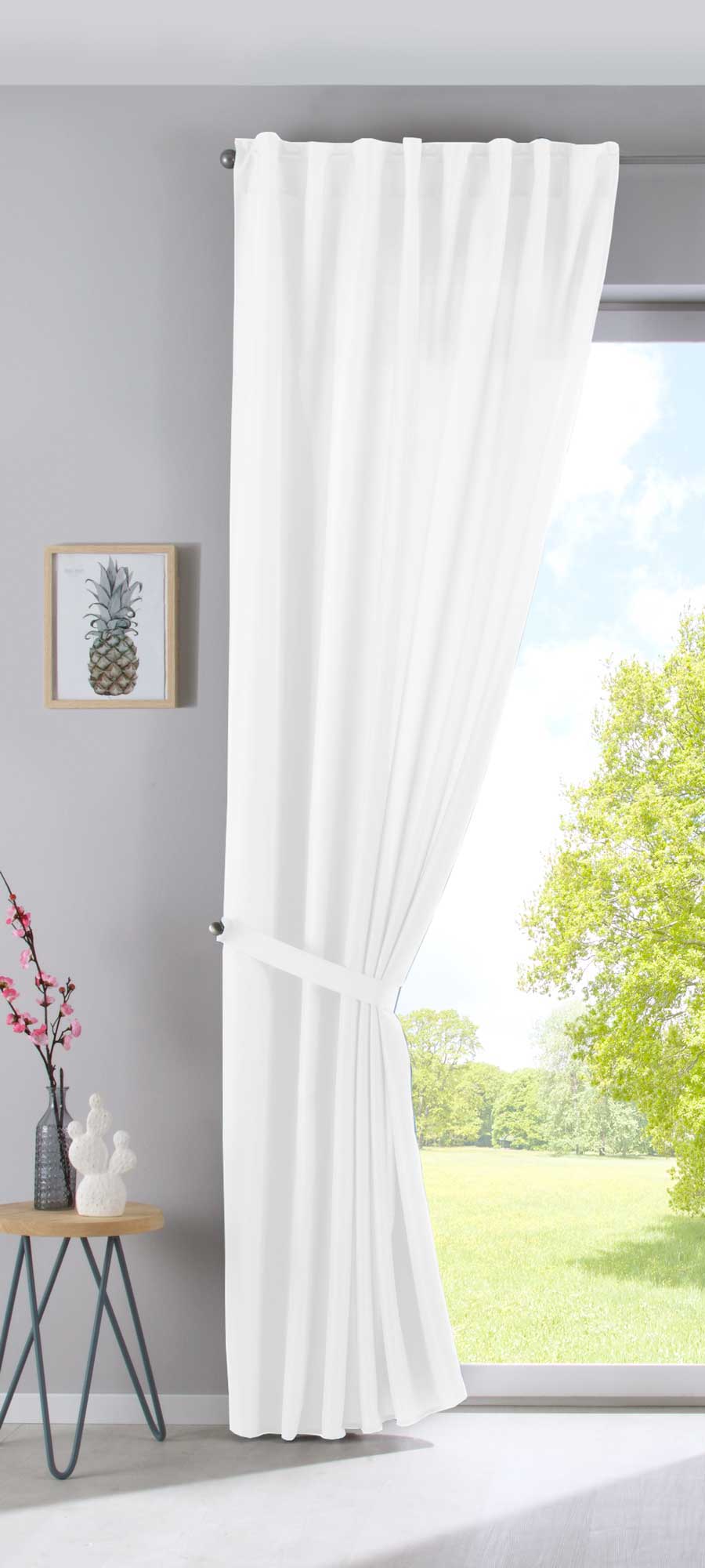 2er Set Vorhänge Verdeckte Schlaufen Cationic »JENA« Blickdicht Leinen Optik Gardinen Meliert Gardinenband mit Raffhalter 2019037-2 Vorhang Set 2019037weiss-raff_2 | Gardinenbox.de