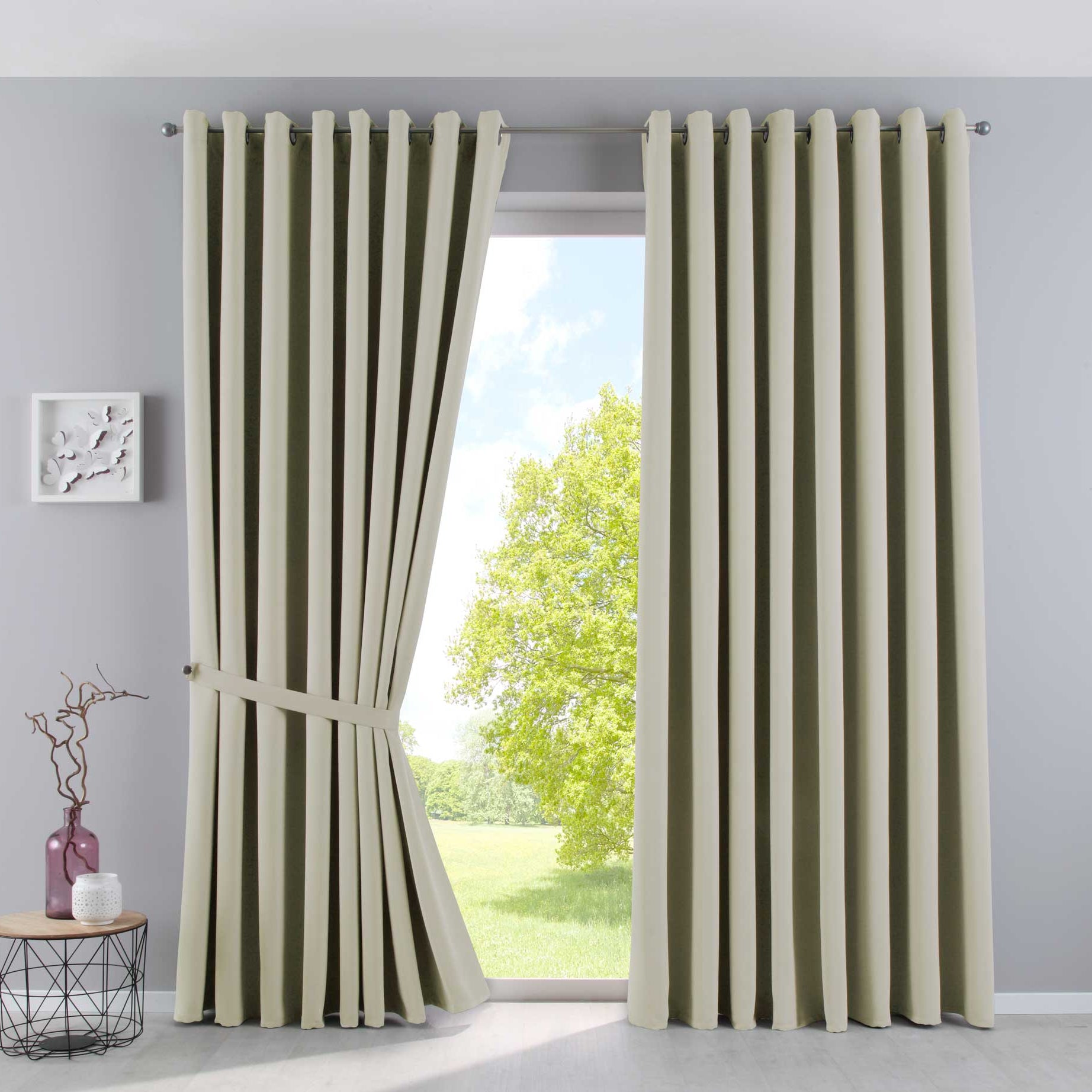 Vorhänge Blickdicht »NewYork« 2er-Pack Thermo-Gardinen Verdunkelungsvorhang Blackout Ösen schalldämmend UV-Schutz Raffhalter 201920600-2 Beige HxB 225x295 cm Vorhang Set 201920600-2beige-295 | Gardinenbox.de