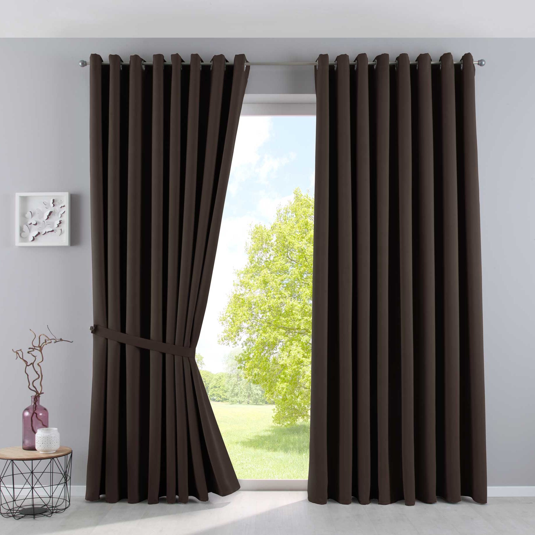 Vorhänge Blickdicht »NewYork« 2er-Pack Thermo-Gardinen Verdunkelungsvorhang Blackout Ösen schalldämmend UV-Schutz Raffhalter 201920600-2 Braun HxB 225x295 cm Vorhang Set 201920600-2braun-295 | Gardinenbox.de