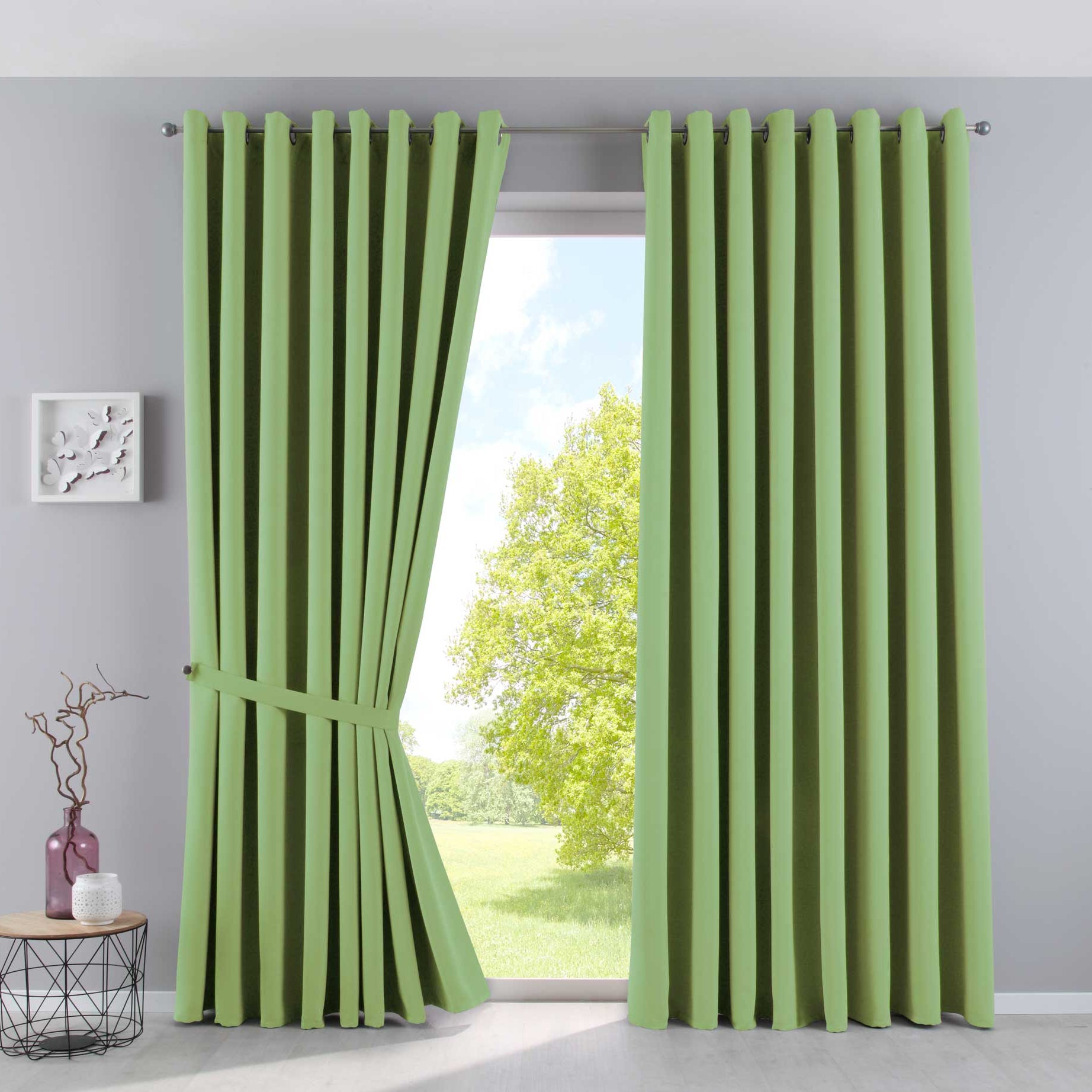 Vorhänge Blickdicht »NewYork« 2er-Pack Thermo-Gardinen Verdunkelungsvorhang Blackout Ösen schalldämmend UV-Schutz Raffhalter 201920600-2 Grün HxB 225x295 cm Vorhang Set 201920600-2gruen-295 | Gardinenbox.de