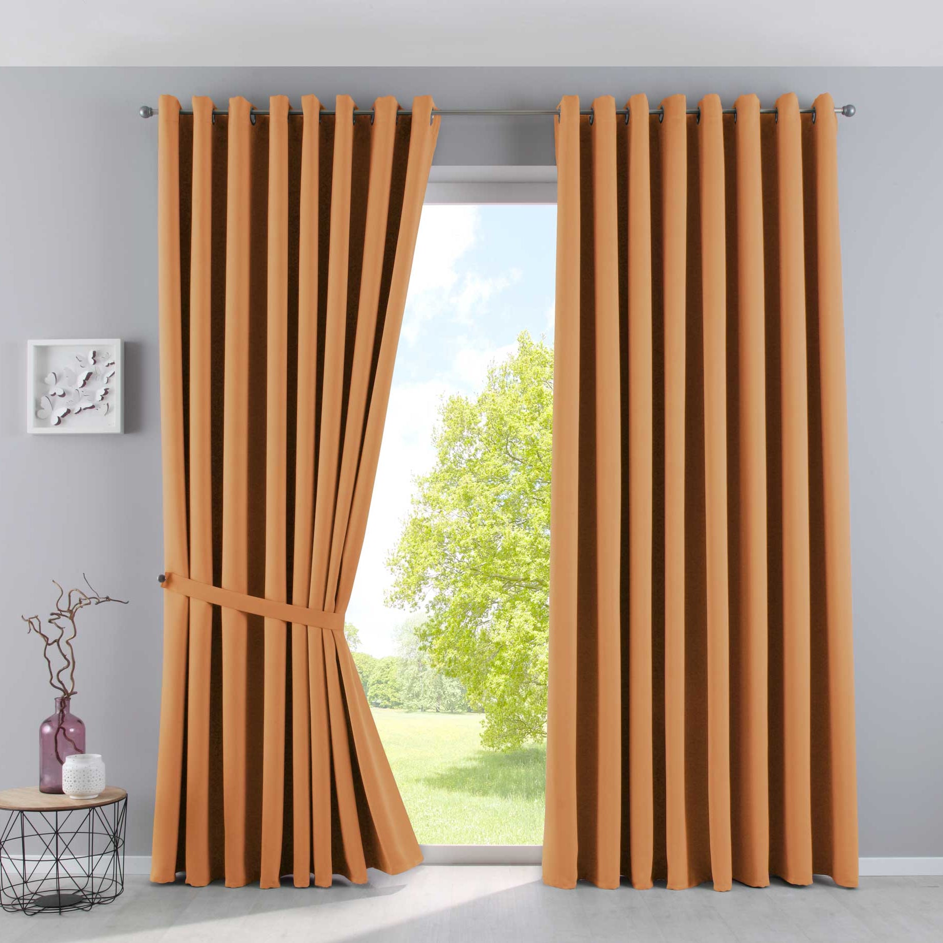 Vorhänge Blickdicht »NewYork« 2er-Pack Thermo-Gardinen Verdunkelungsvorhang Blackout Ösen schalldämmend UV-Schutz Raffhalter 201920600-2 Orange HxB 225x295 cm Vorhang Set 201920600-2orange-295 | Gardinenbox.de