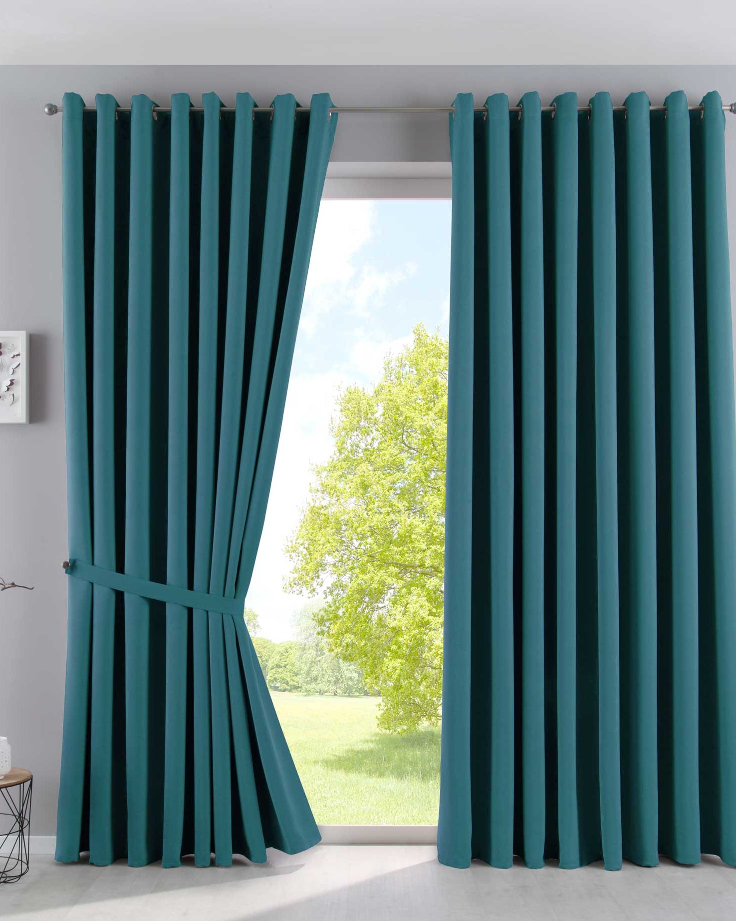 Vorhänge Blickdicht »NewYork« 2er-Pack Thermo-Gardinen Verdunkelungsvorhang Blackout Ösen schalldämmend UV-Schutz Raffhalter 201920600-2 Petrol HxB 225x295 cm Vorhang Set 201920600-2petrol-295 | Gardinenbox.de